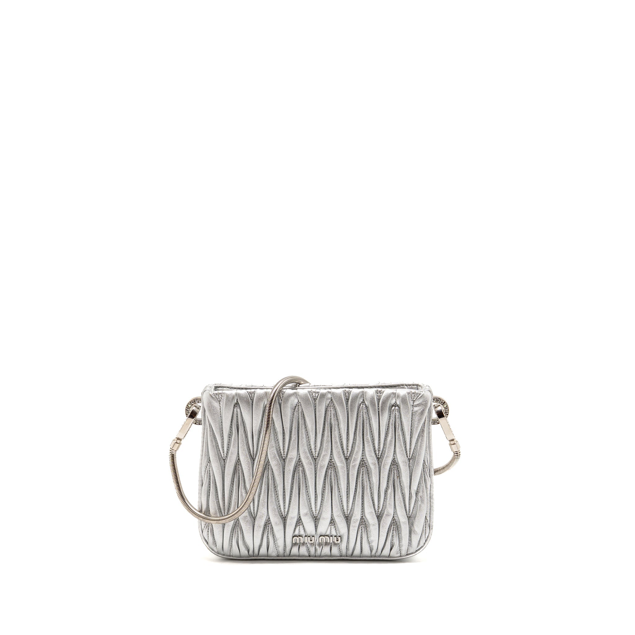MIU MIU SASSY BAG MATELASSE NAPA LEATHER SILVER SHW