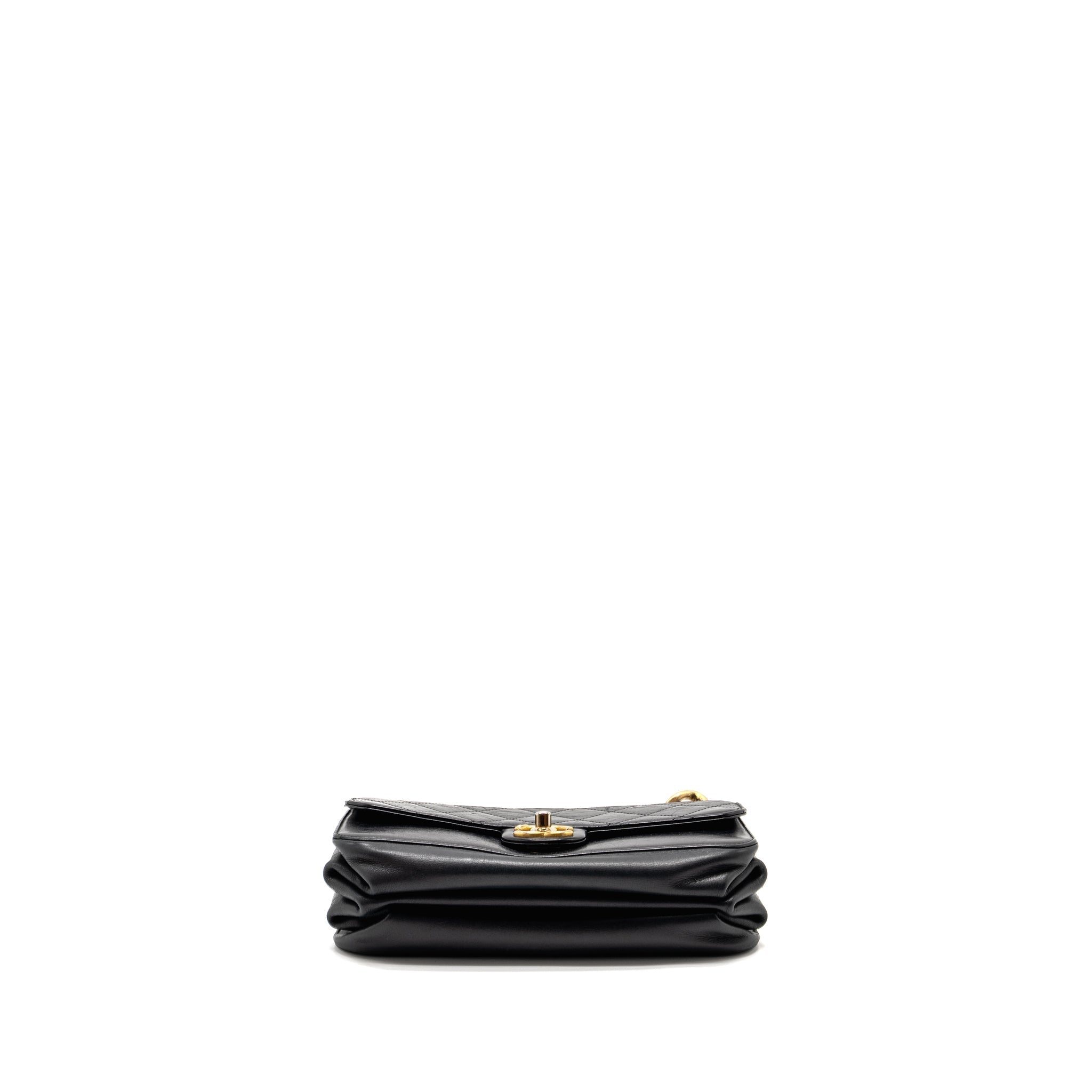CHANEL QUILTED FLAP BAG WITH GIANT CHAIN HANDLE CALFSKIN BLACK GHW