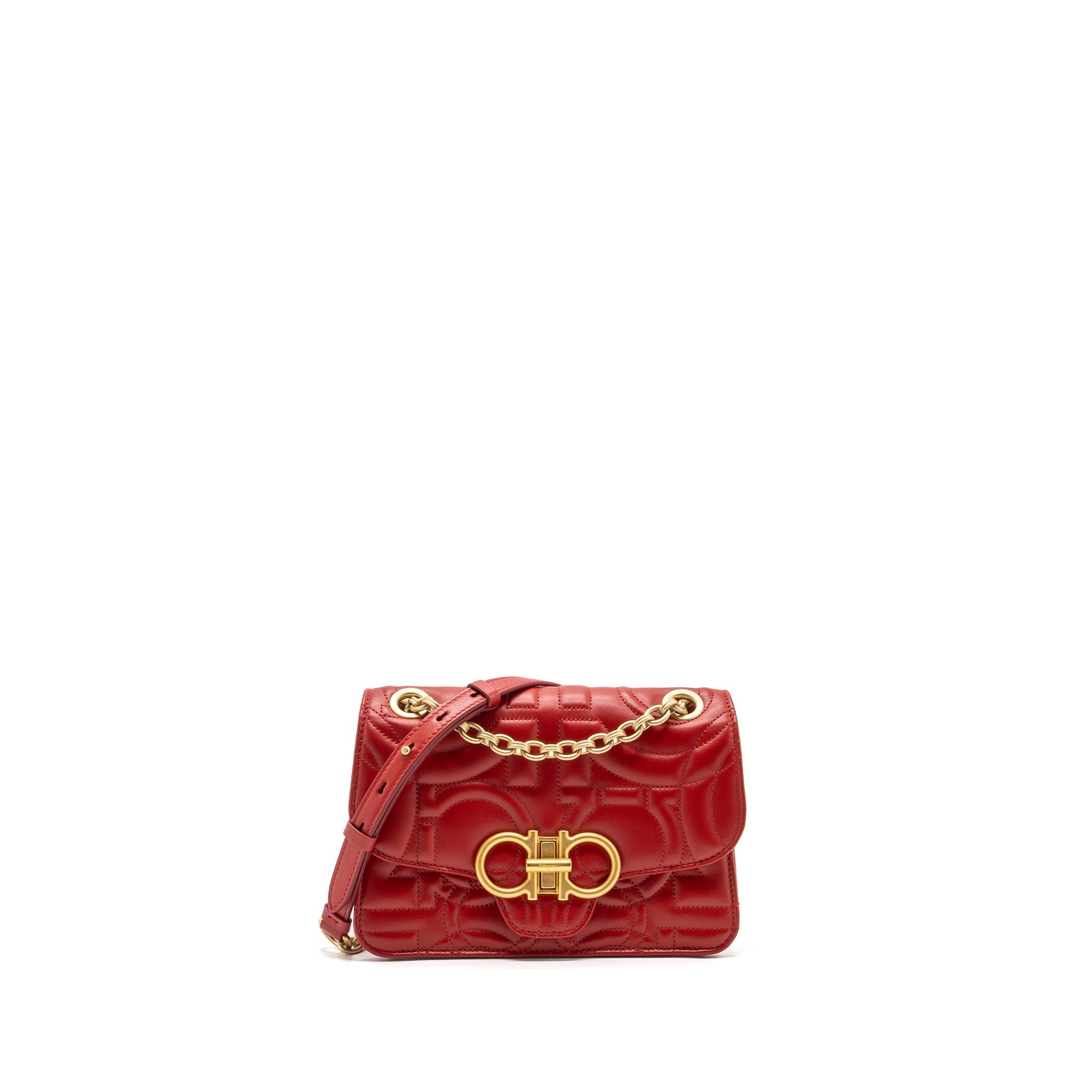 SALVATORE FERRAGAMO GLANCING SHOULDER BAG CALFSKIN RED GHW