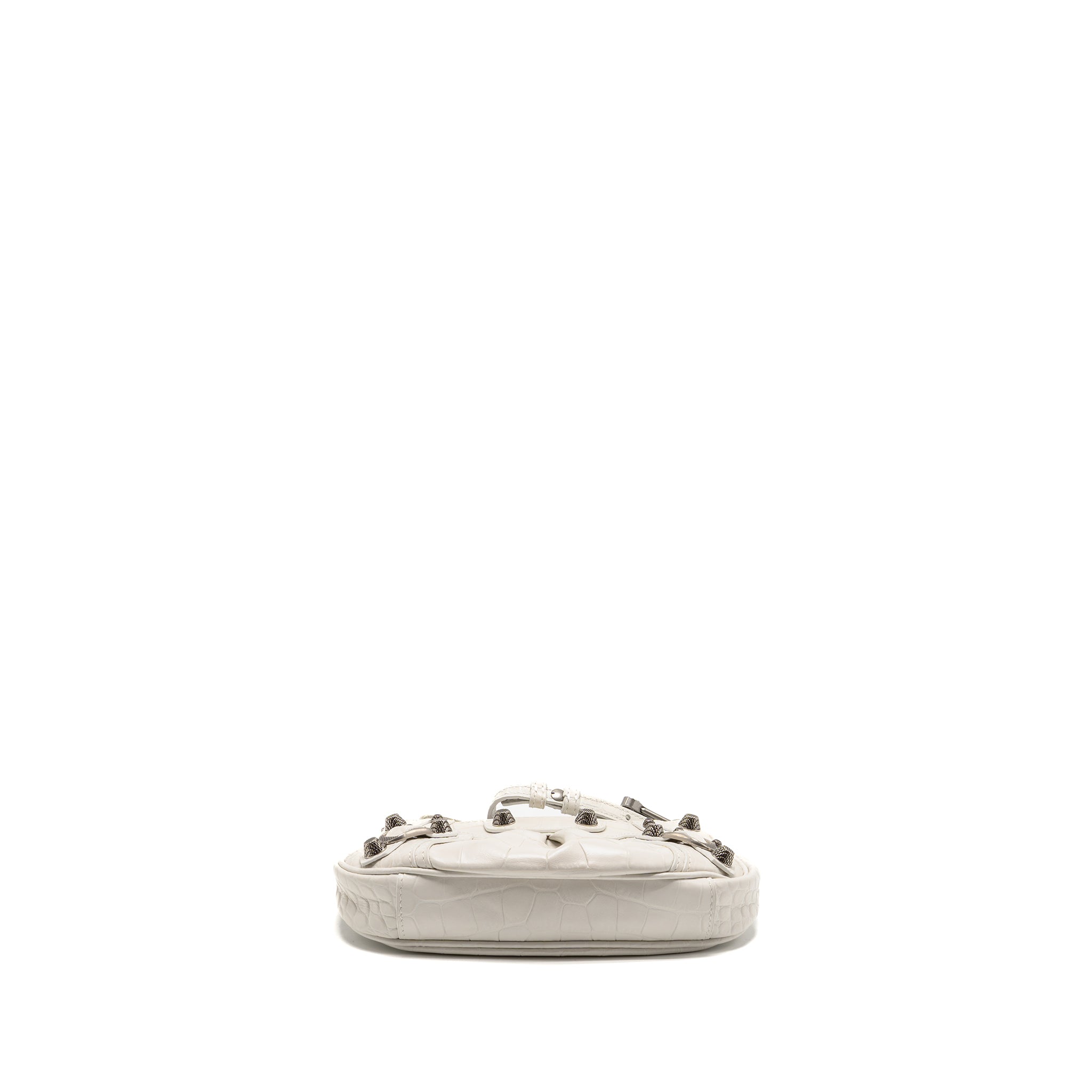 BALENCIAGA MINI LE CAGOLE SHOULDER BAG CROC-EMBOSSED CALFSKIN WHITE SHW
