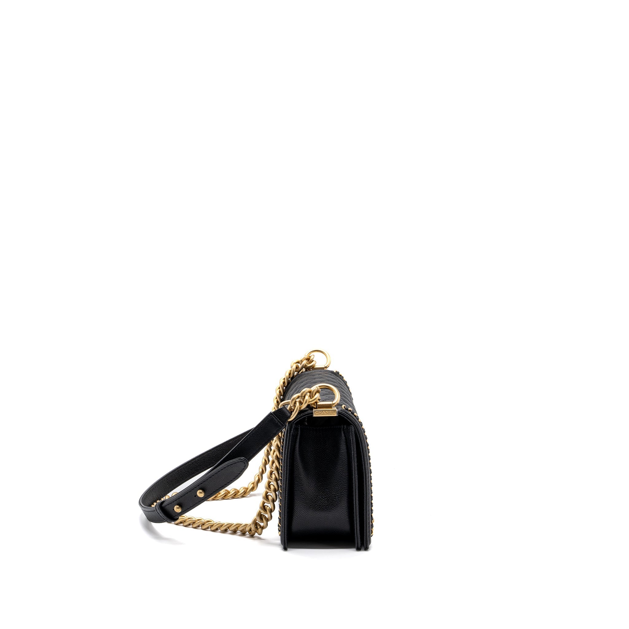 CHANEL MEDIUM BOY BAG LIMITED EDITION CAVIAR BLACK GHW (MICROCHIP)