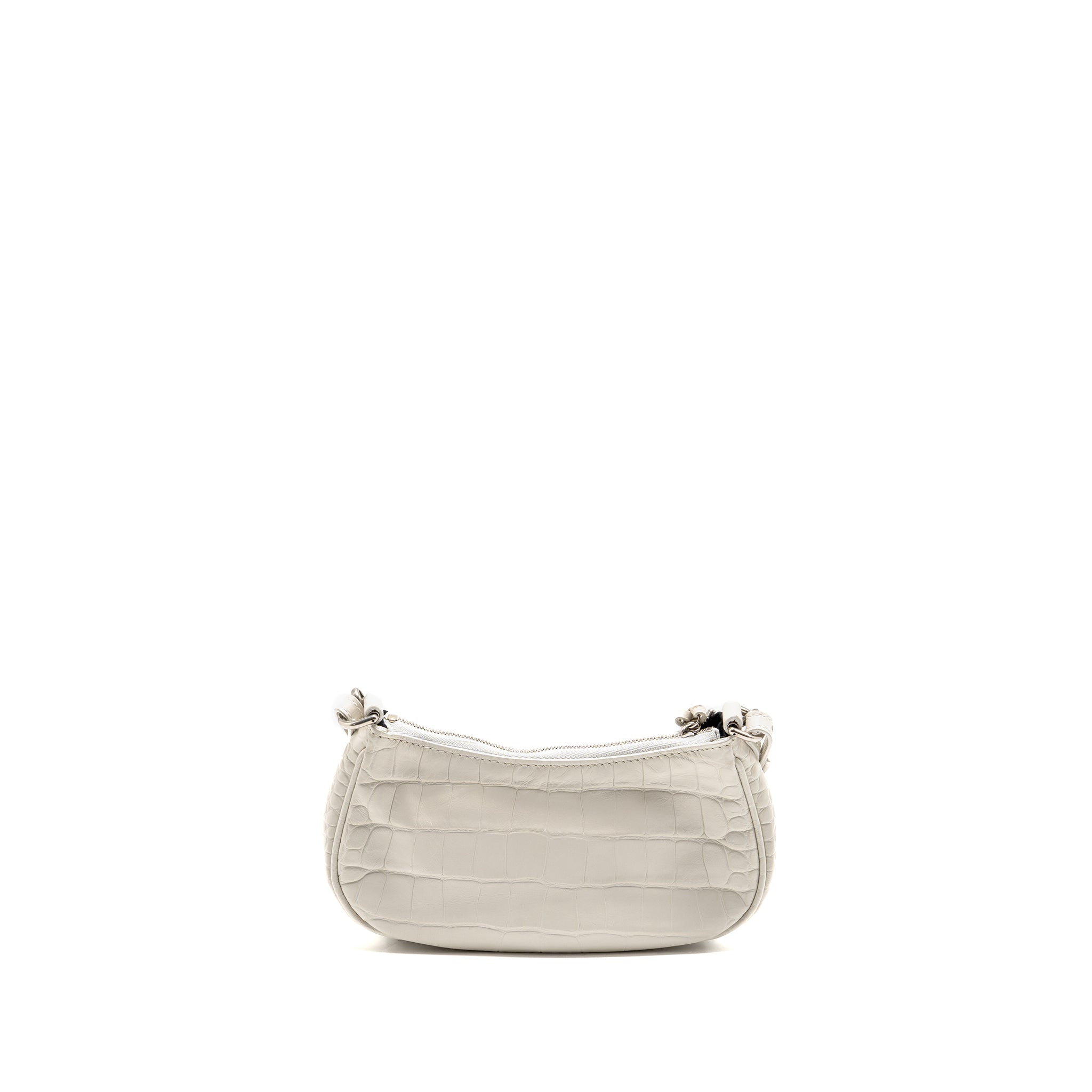 BALENCIAGA MINI LE CAGOLE SHOULDER BAG CROC-EMBOSSED CALFSKIN WHITE SHW