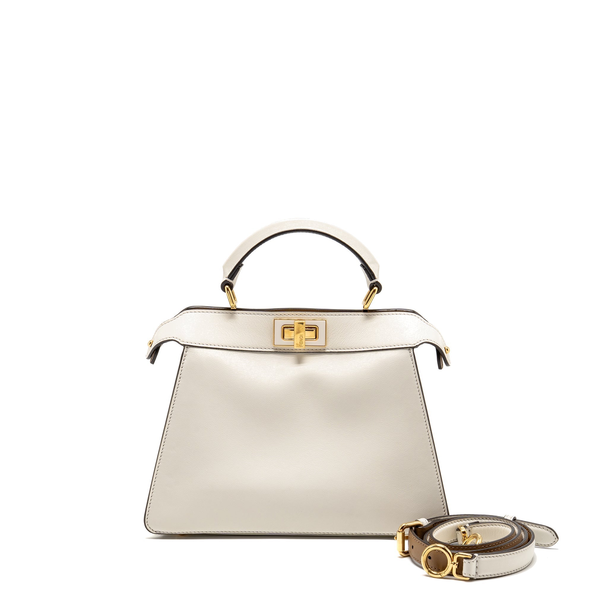 FENDI SMALL PEEKABOO ISEEU BAG NAPA LEATHER WHITE/BEIGE GHW