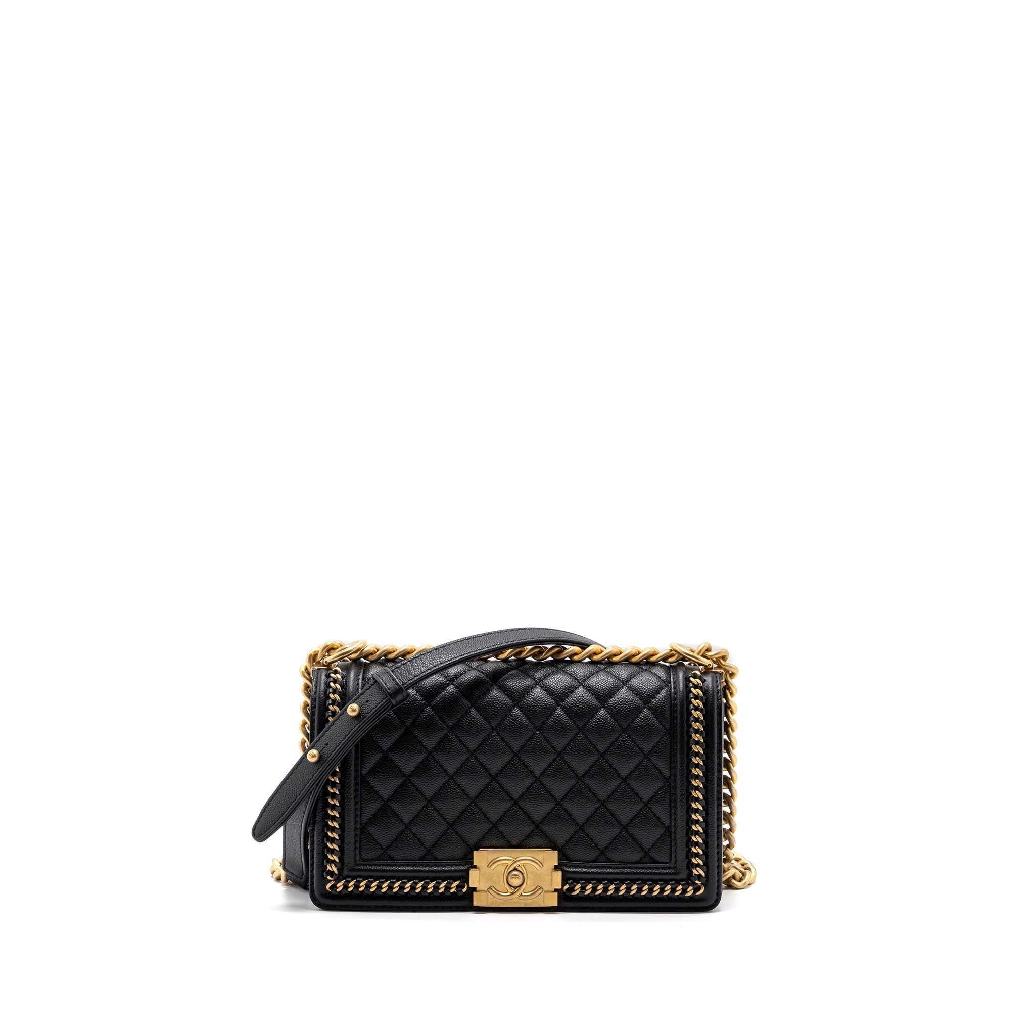 CHANEL MEDIUM BOY BAG LIMITED EDITION CAVIAR BLACK GHW (MICROCHIP)