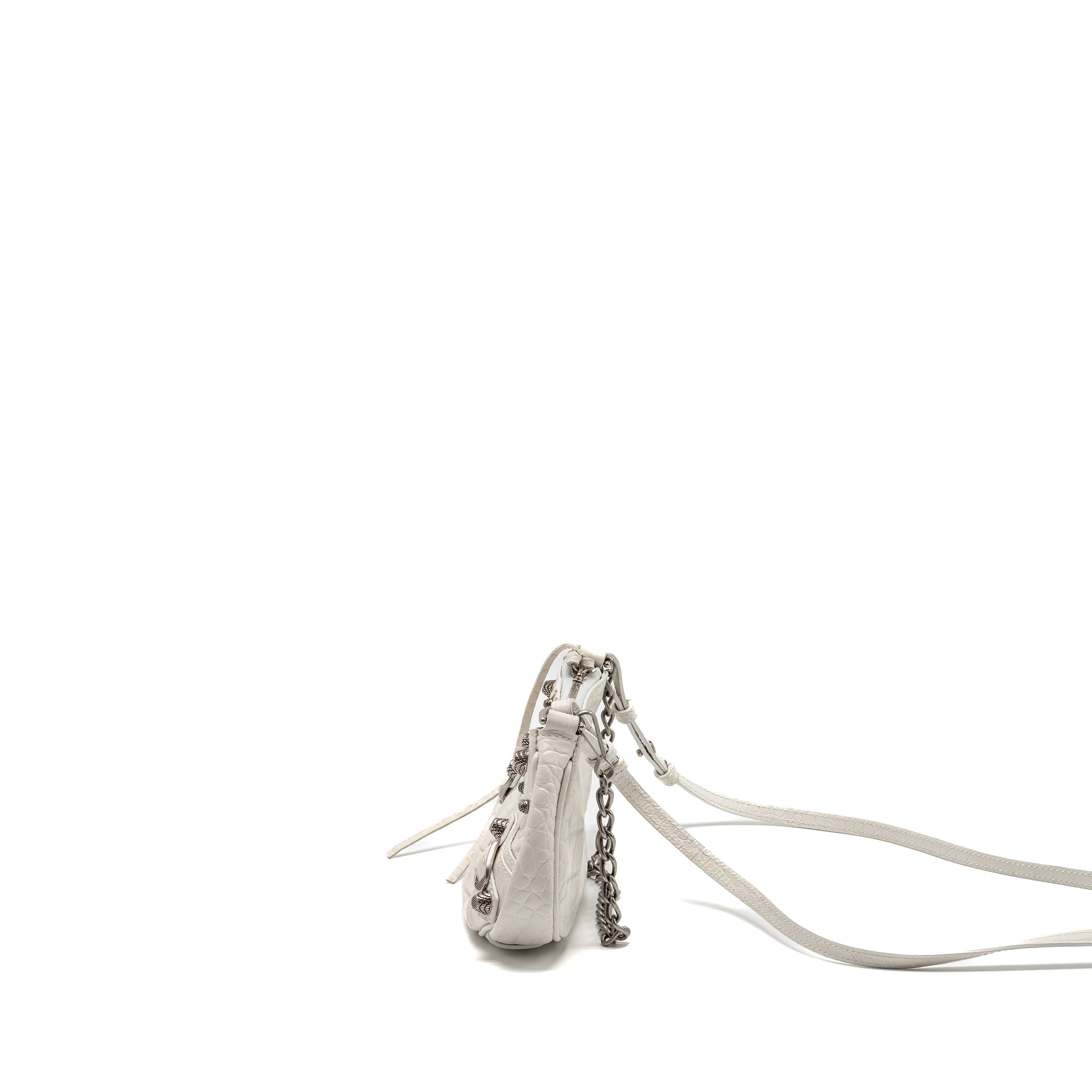 BALENCIAGA MINI LE CAGOLE SHOULDER BAG CROC-EMBOSSED CALFSKIN WHITE SHW