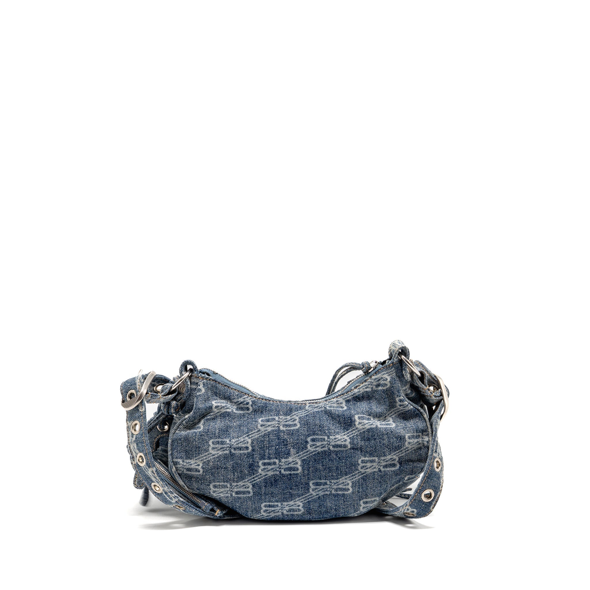 BALENCIAGA LE CAGOLE XS SHOULDER BAG BB MONOGRAM DENIM LIGHT BLUE SHW
