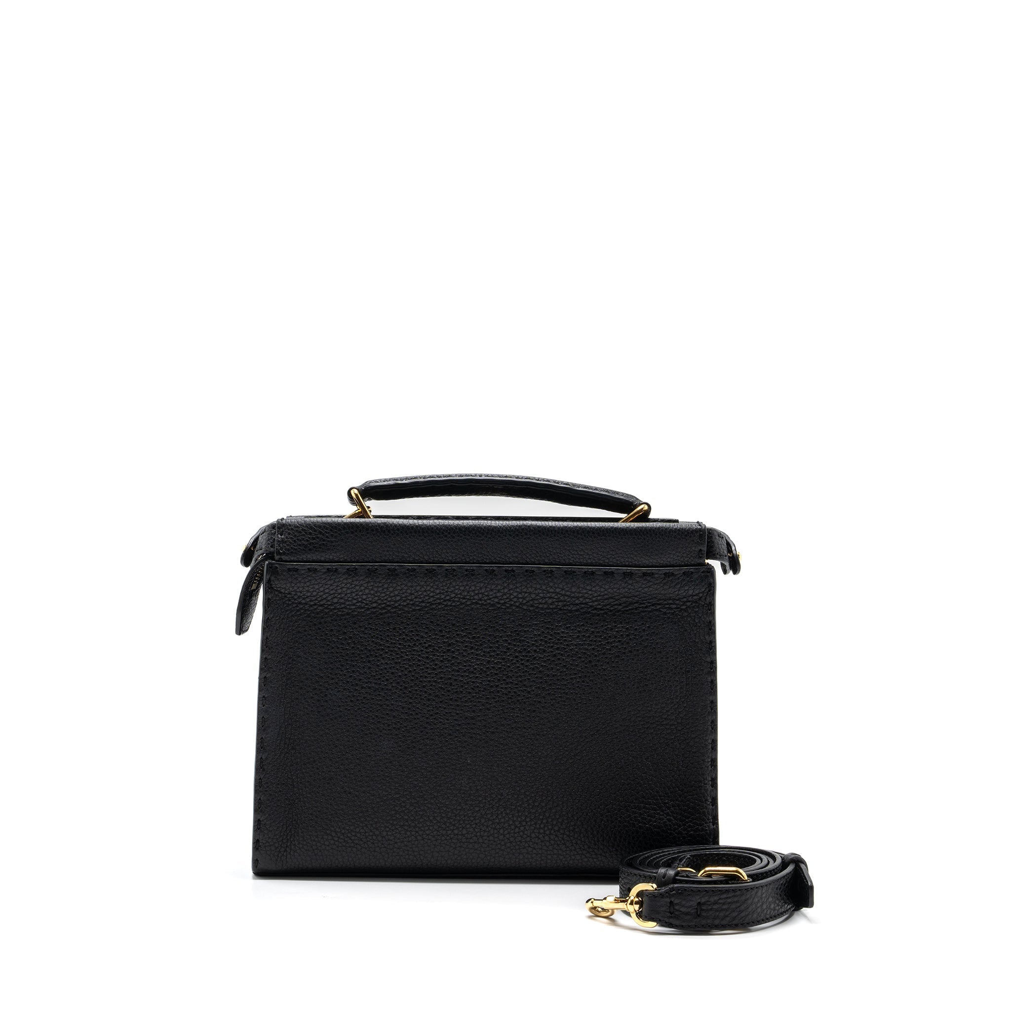 FENDI PEEKABOO FIT MINI SELLERIA BAG WITH TOPSTICHING LEATHER BLACK GHW
