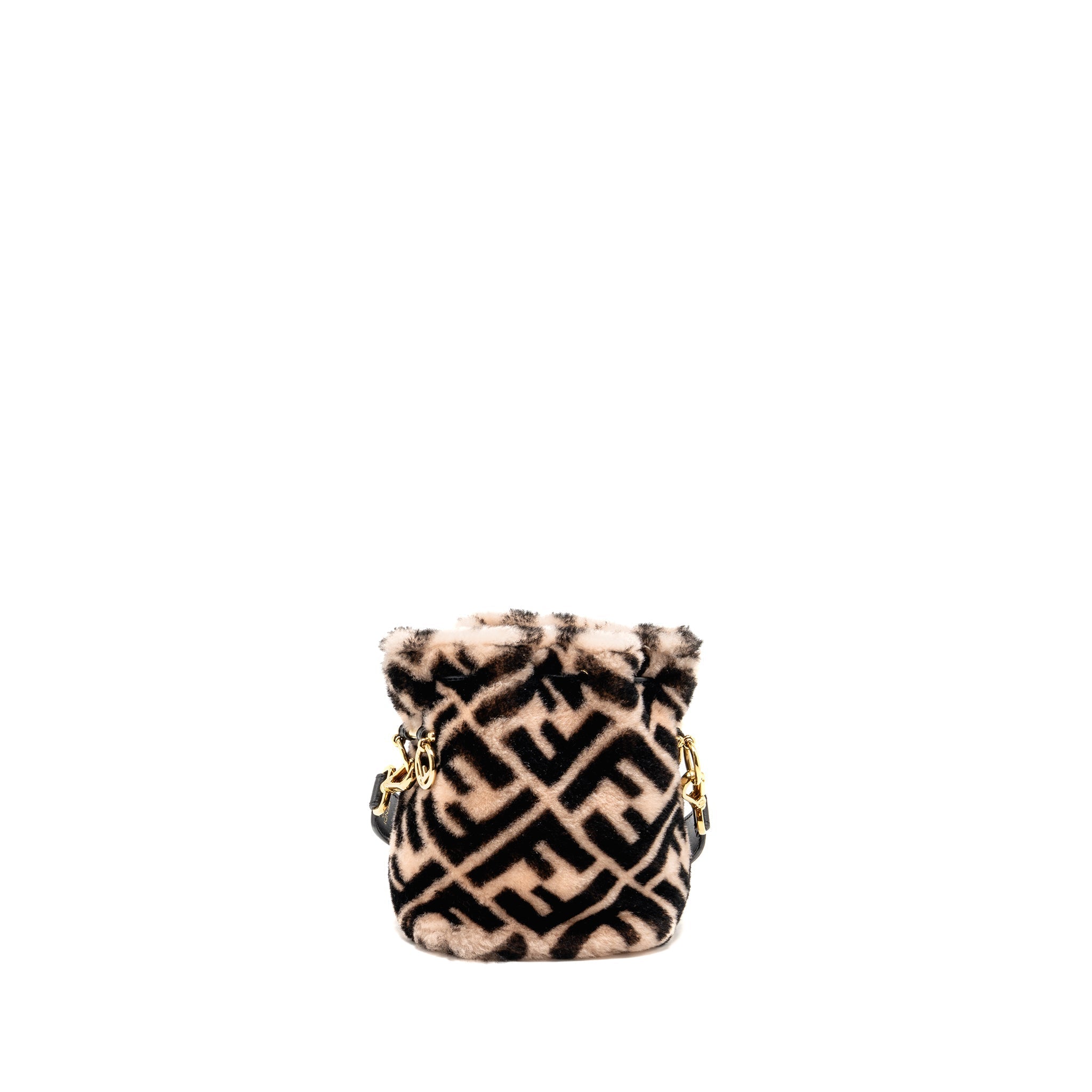 FENDI MON TRESOR BUCKET BAG SHEARLING ZUCCA PINK/BLACK GHW
