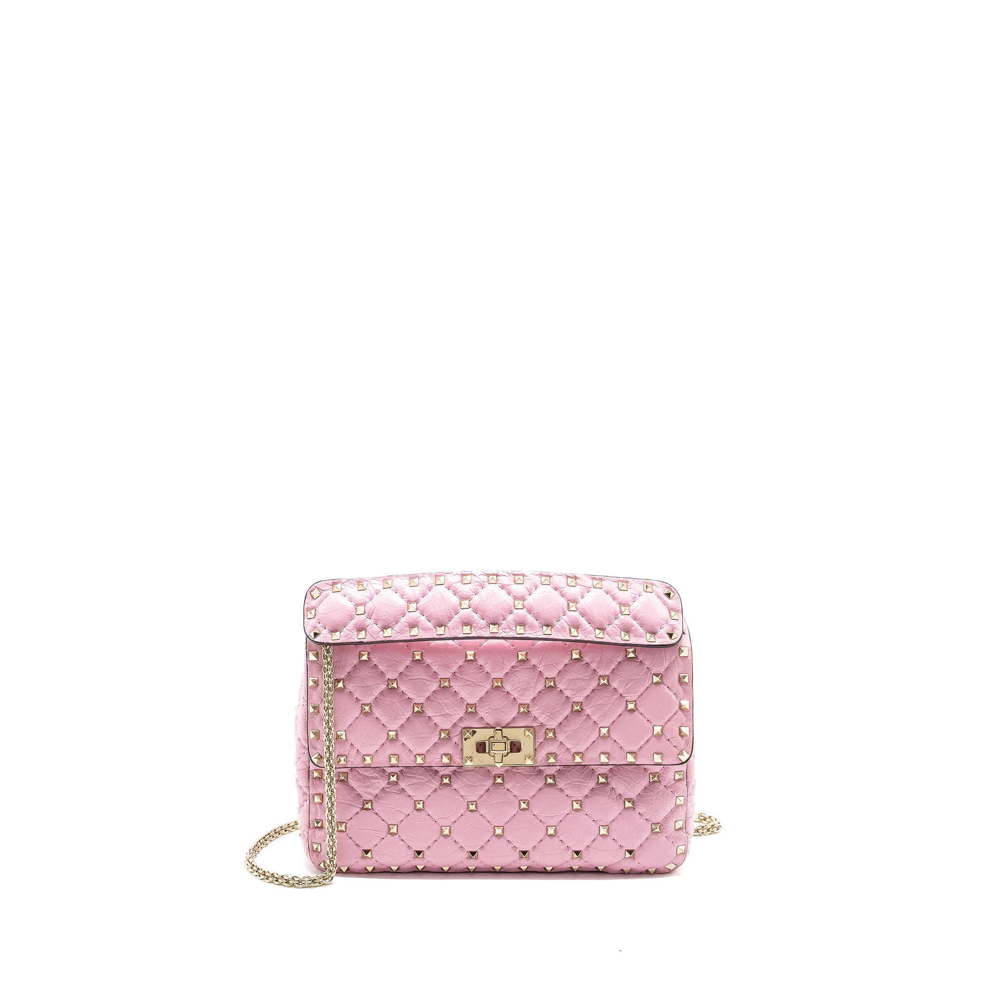 VALENTINO MEDIUM ROCKSTUD SPIKE BAG LEATHER PINK GHW