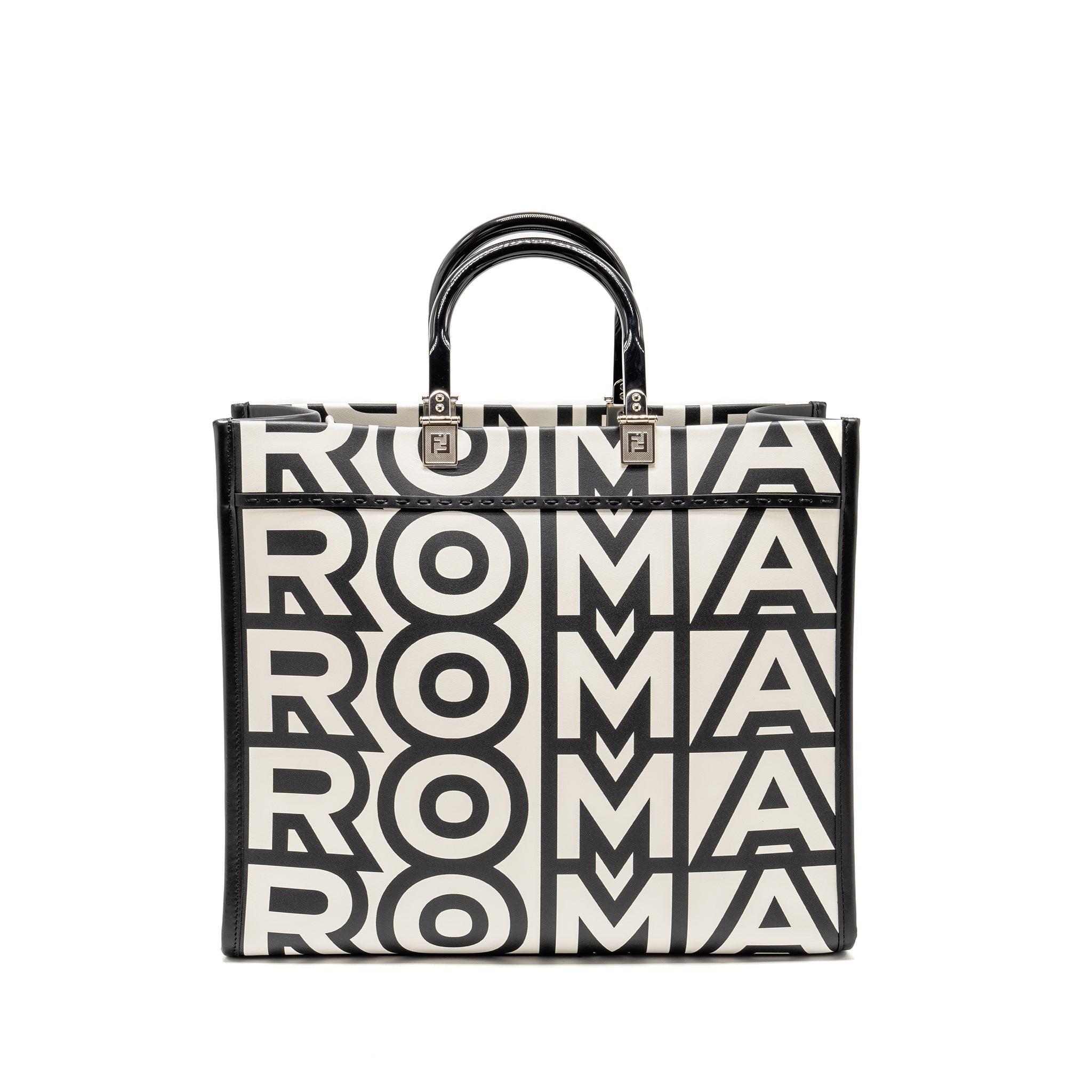 FENDI MEDIUM SUNSHINE ROMA SHOPPING BAG CALFSKIN BLACK/WHITE SHW