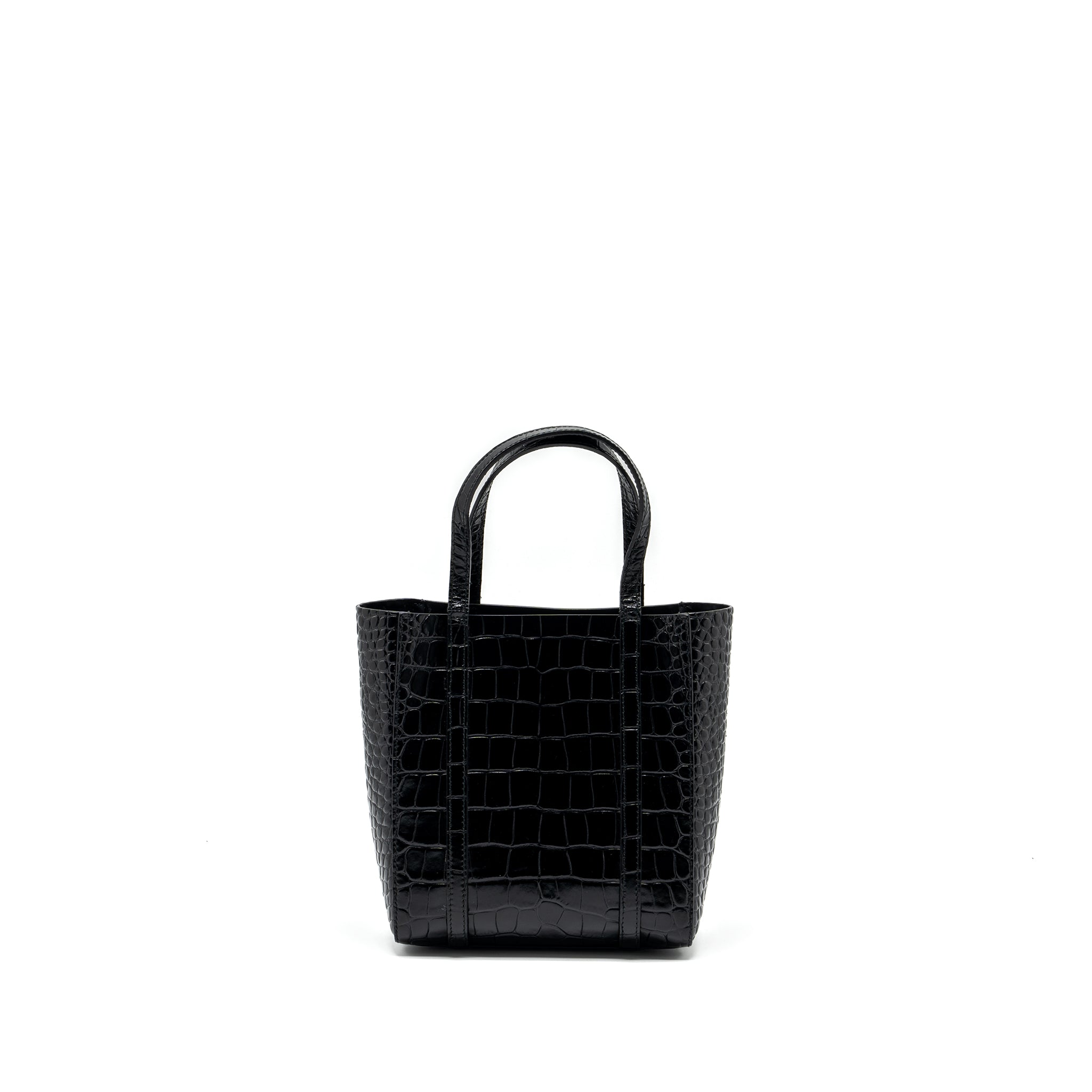 BALENCIAGA XXS EVERYDAY TOTE BAG CROC-EMBOSSED CALFSKIN BLACK SHW