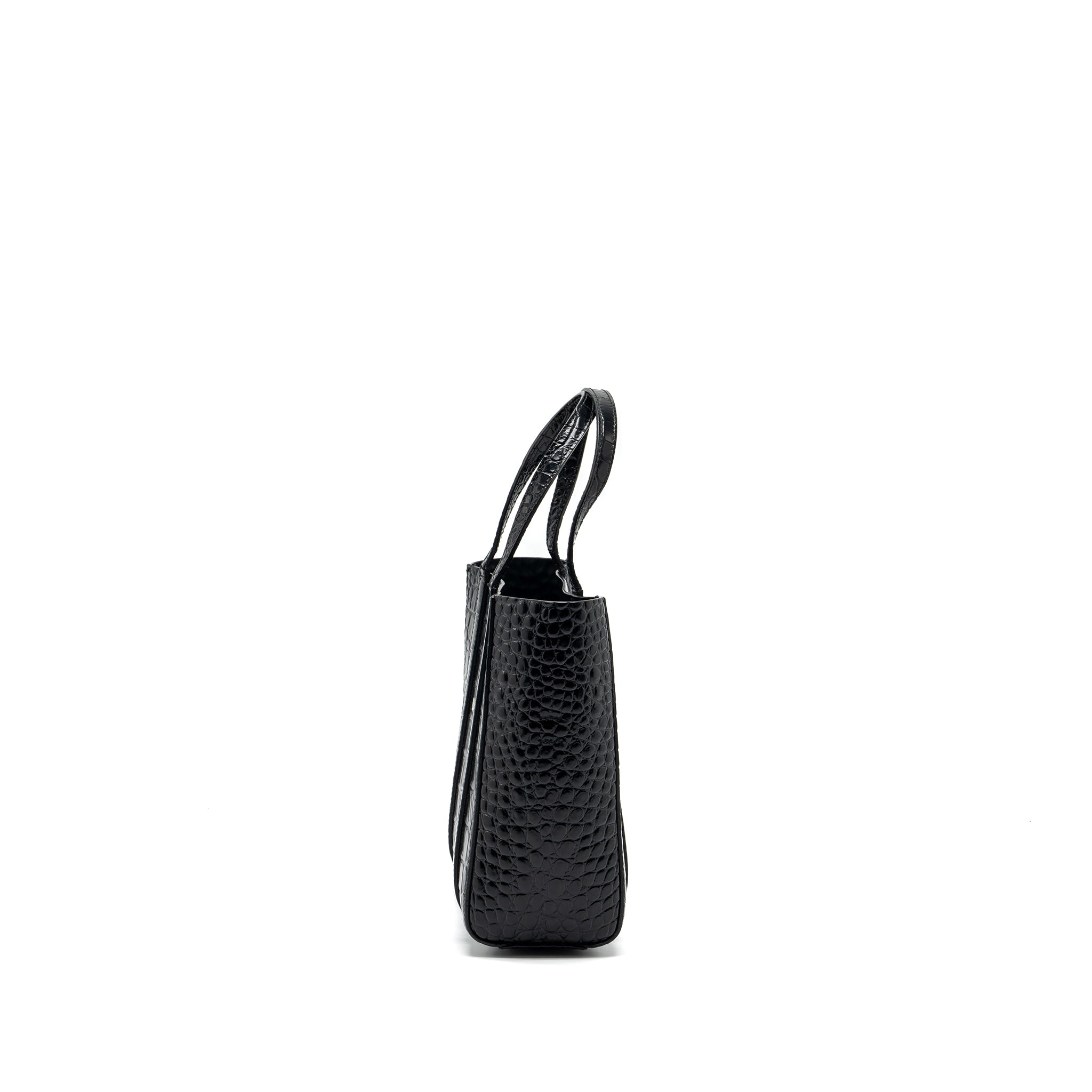 BALENCIAGA XXS EVERYDAY TOTE BAG CROC-EMBOSSED CALFSKIN BLACK SHW