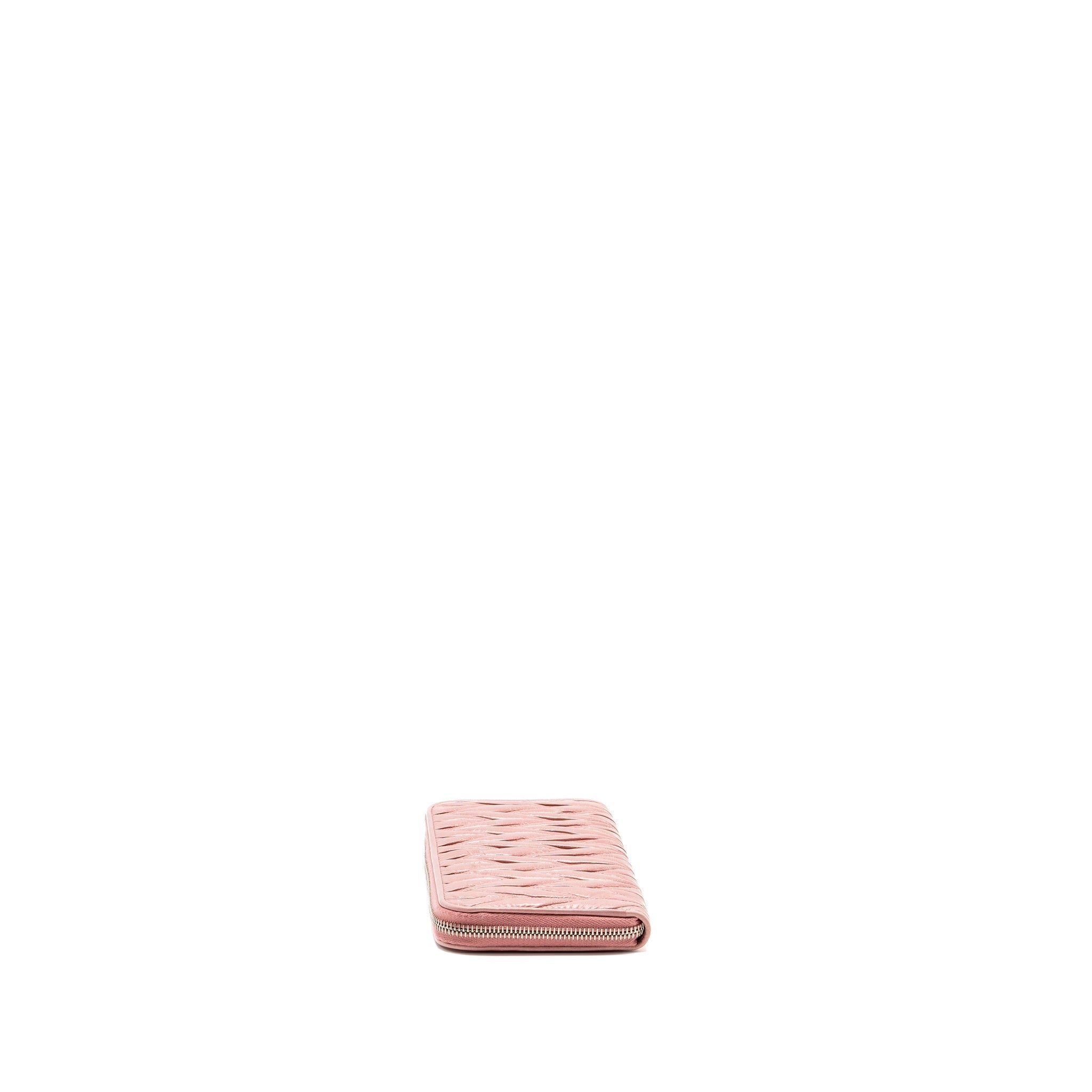 MIU MIU MATELASSE LEATHER ZIP AROUND LONG WALLET PINK SHW