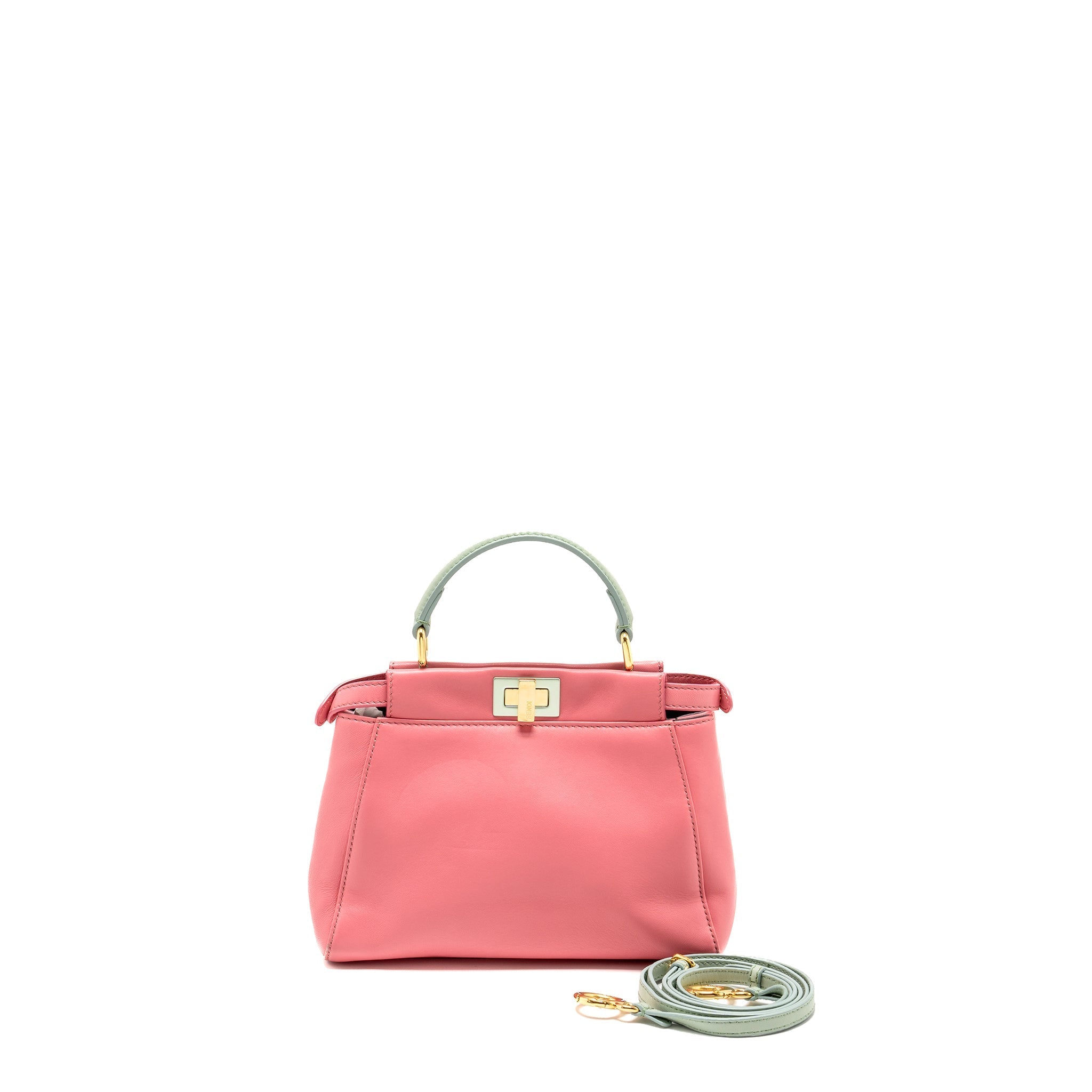 FENDI COLOURBLOCK MINI PEEKABOO NAPPA LEATHER ROSA FLUO/OXIGEN SLATE GHW