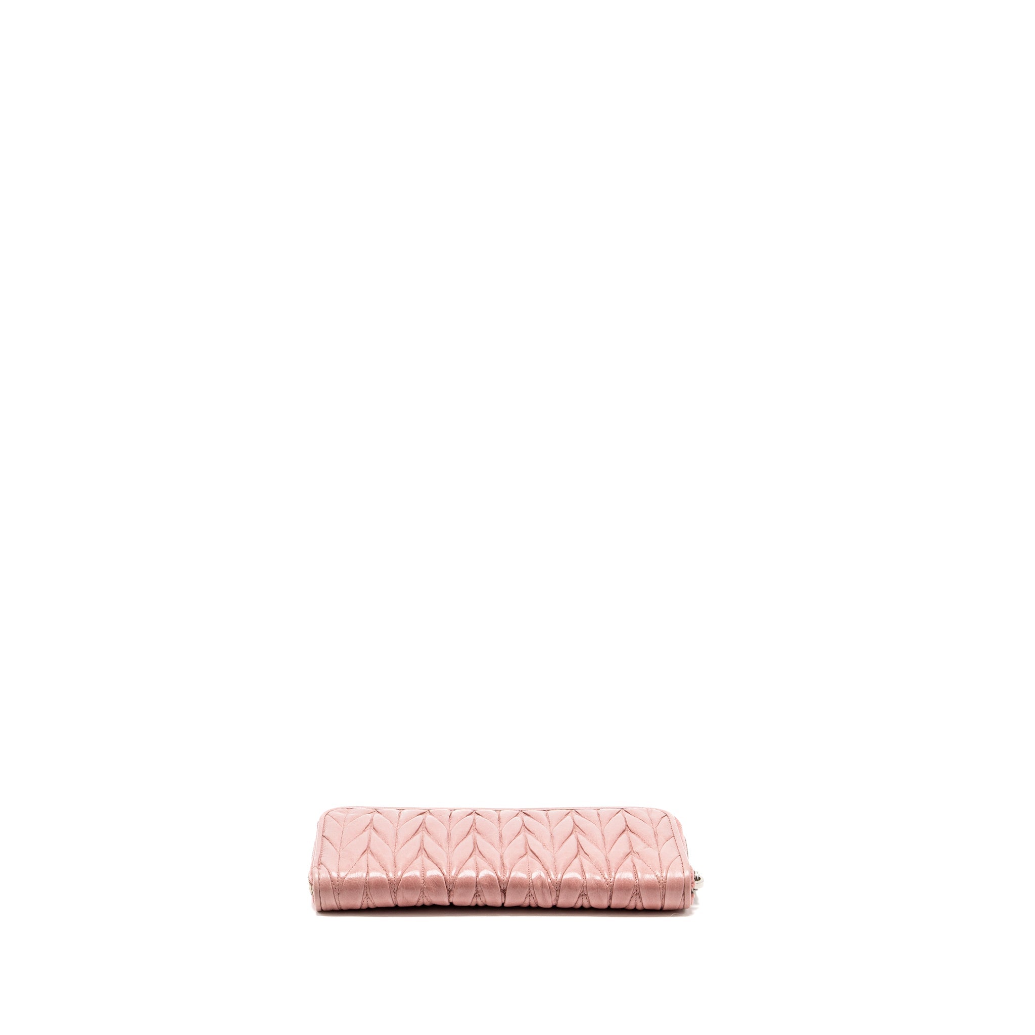 MIU MIU MATELASSE LEATHER ZIP AROUND LONG WALLET PINK SHW