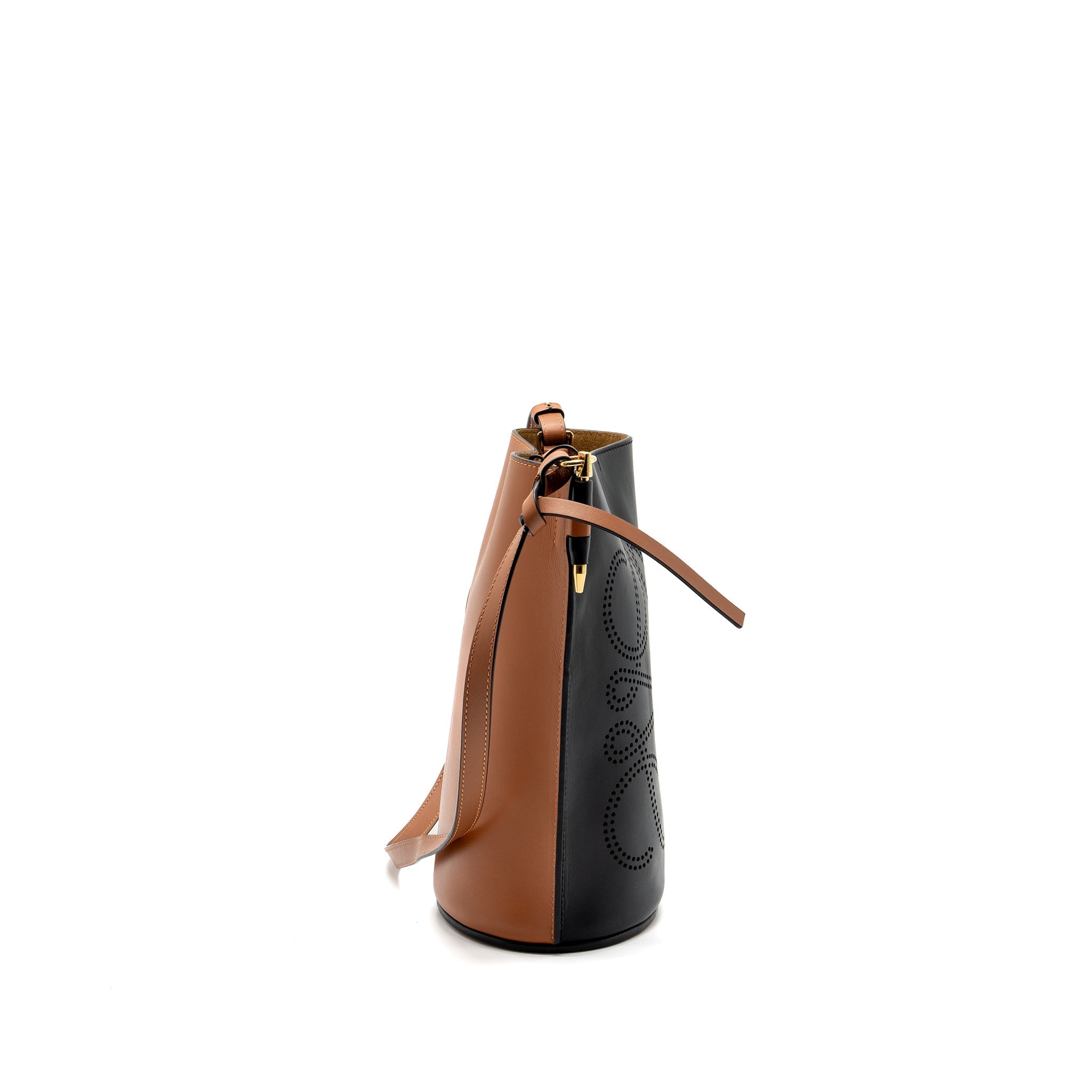 LOEWE GATE BUCKET BAG CALFSKIN BLACK / TAN GHW