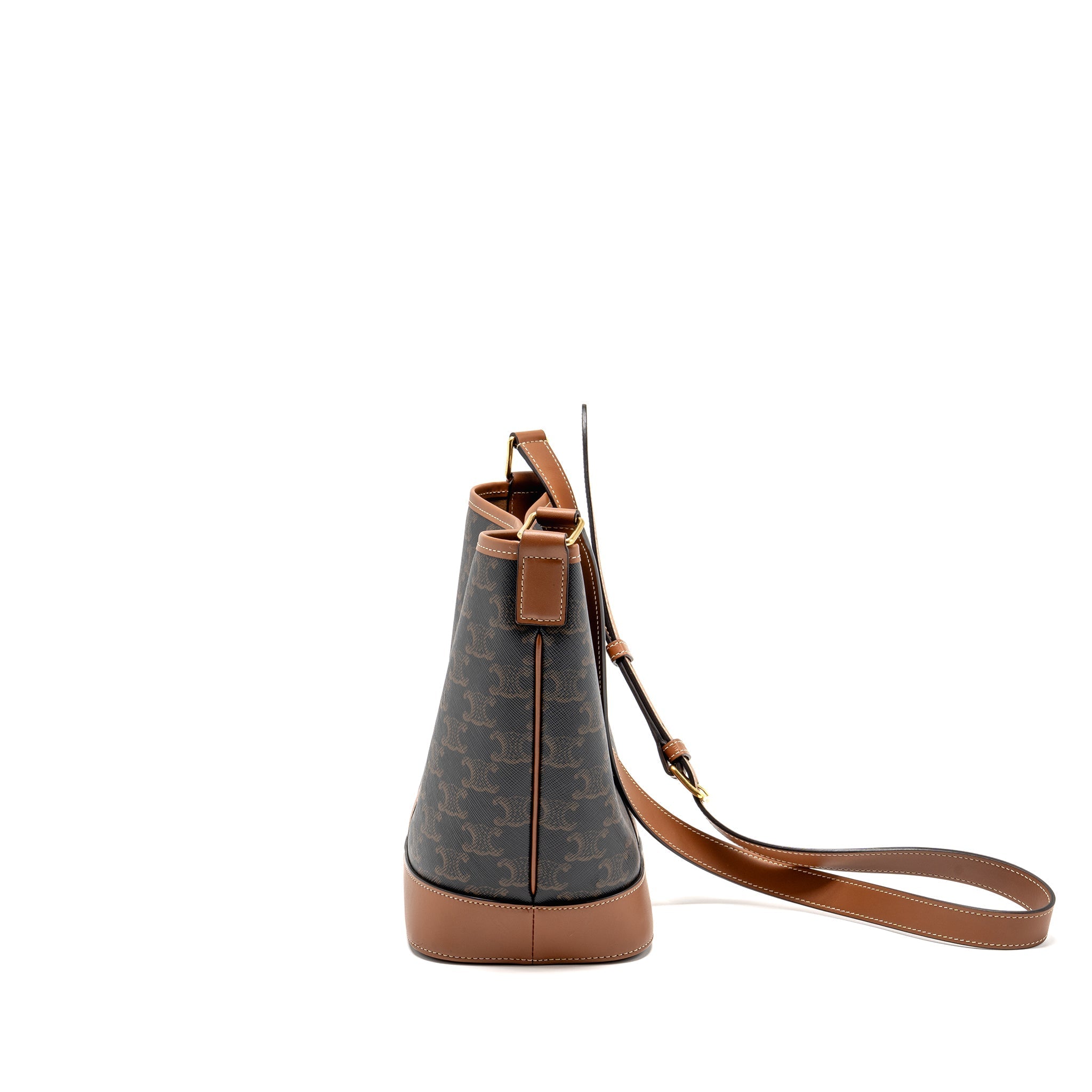 CELINE SMALL BUCKET BAG TRIOMPHE CANVAS / CALFSKIN TAN GHW