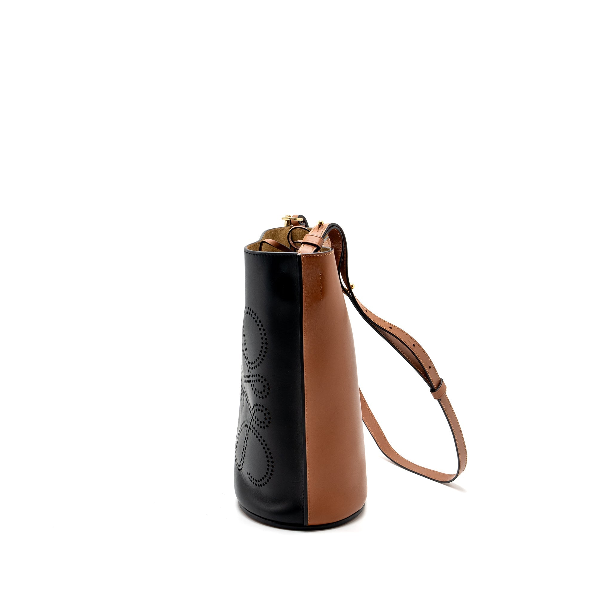 LOEWE GATE BUCKET BAG CALFSKIN BLACK / TAN GHW
