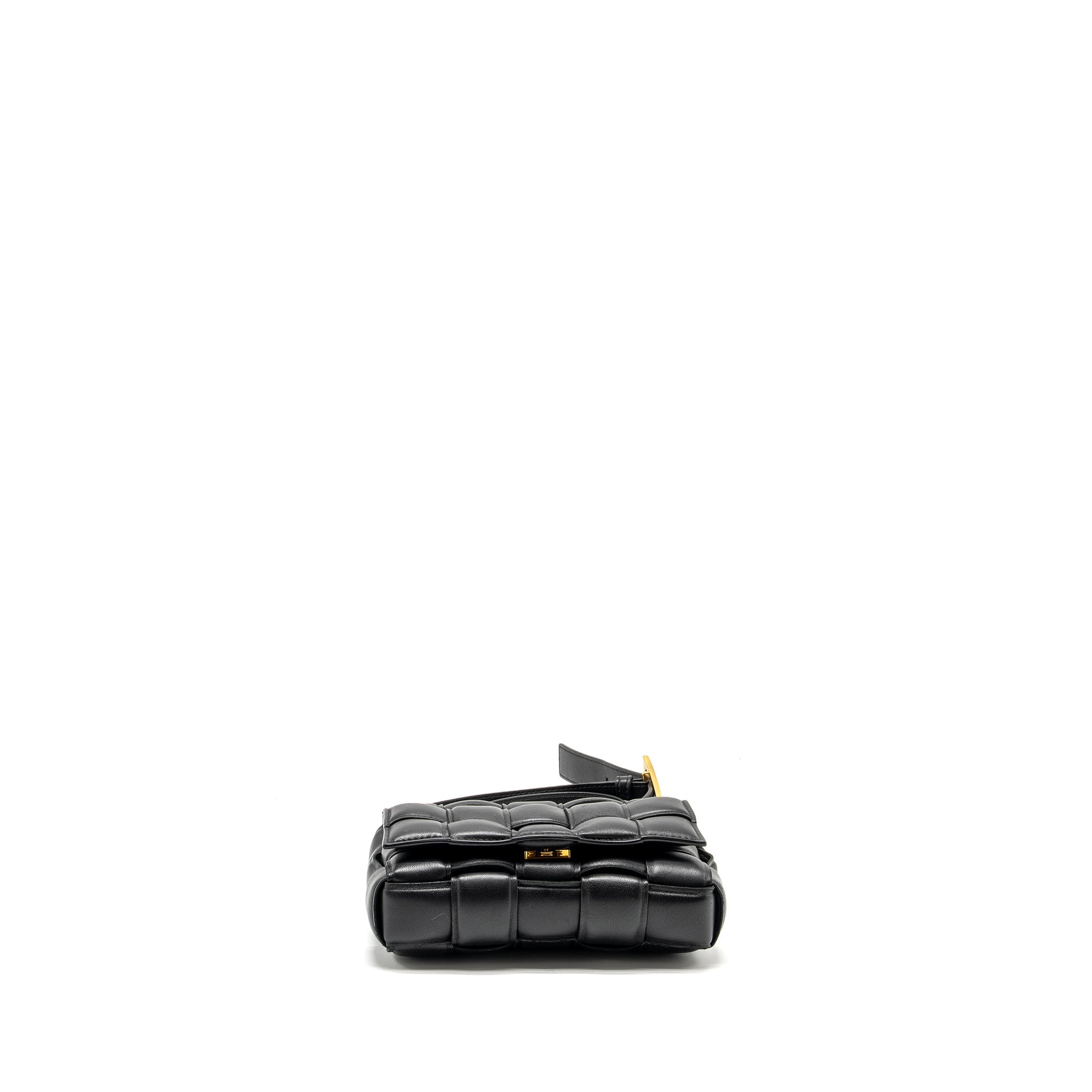 BOTTEGA VENETA SMALL PADDED CASSETTE BAG LAMBSKIN BLACK GHW