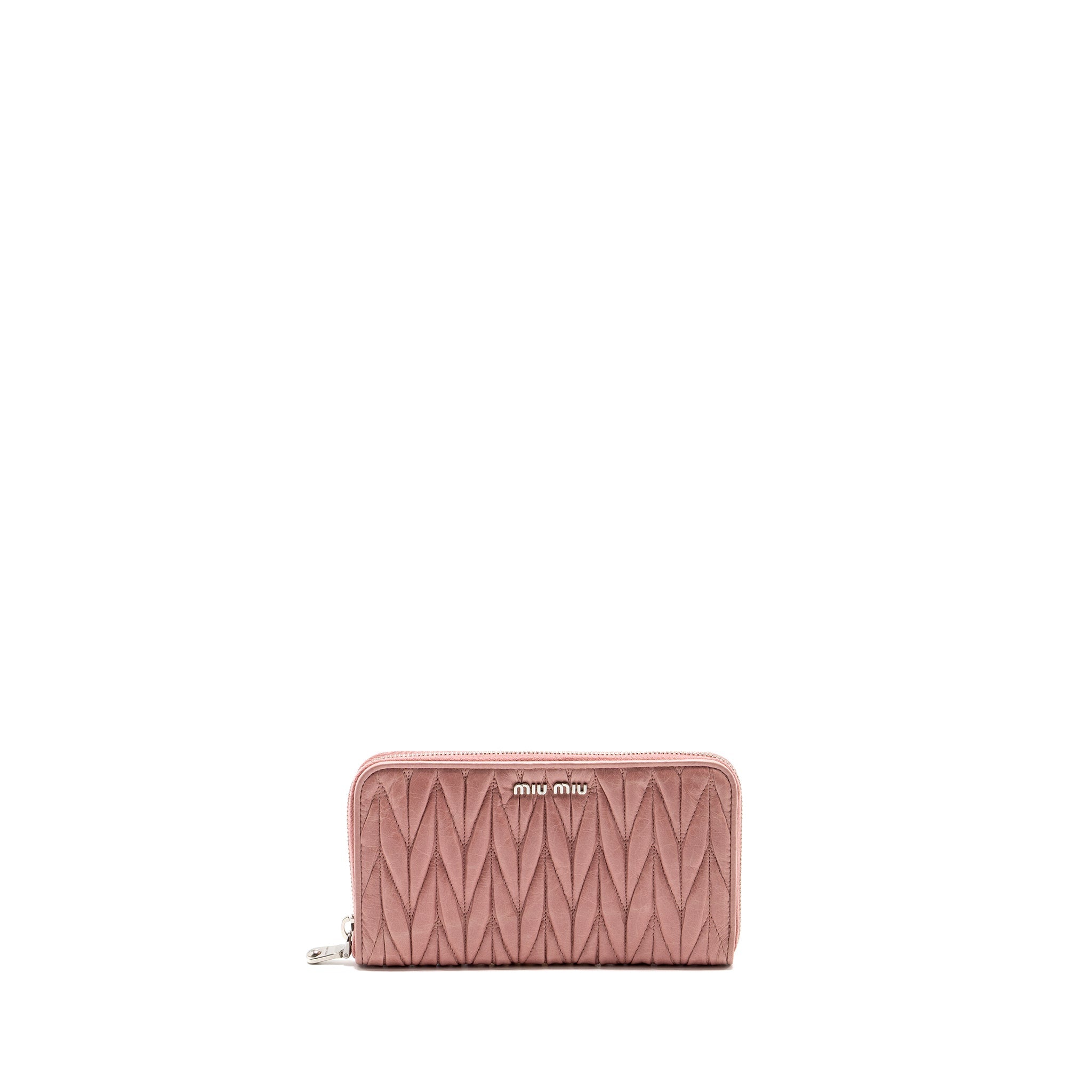 MIU MIU MATELASSE LEATHER ZIP AROUND LONG WALLET PINK SHW