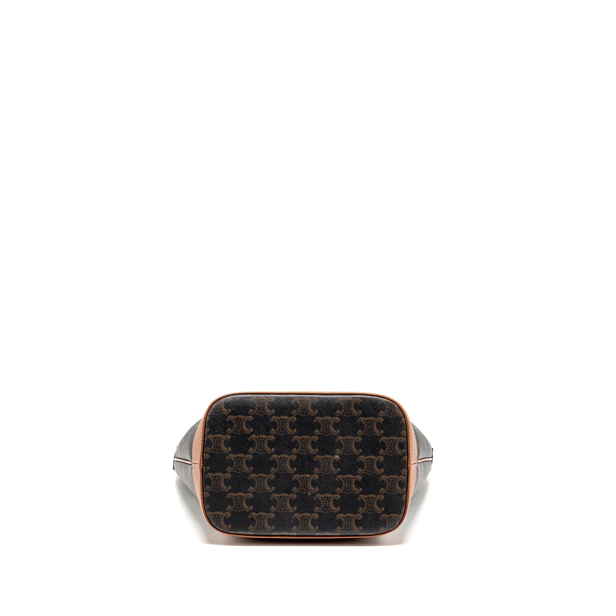 CELINE SMALL BUCKET BAG TRIOMPHE CANVAS / CALFSKIN TAN GHW