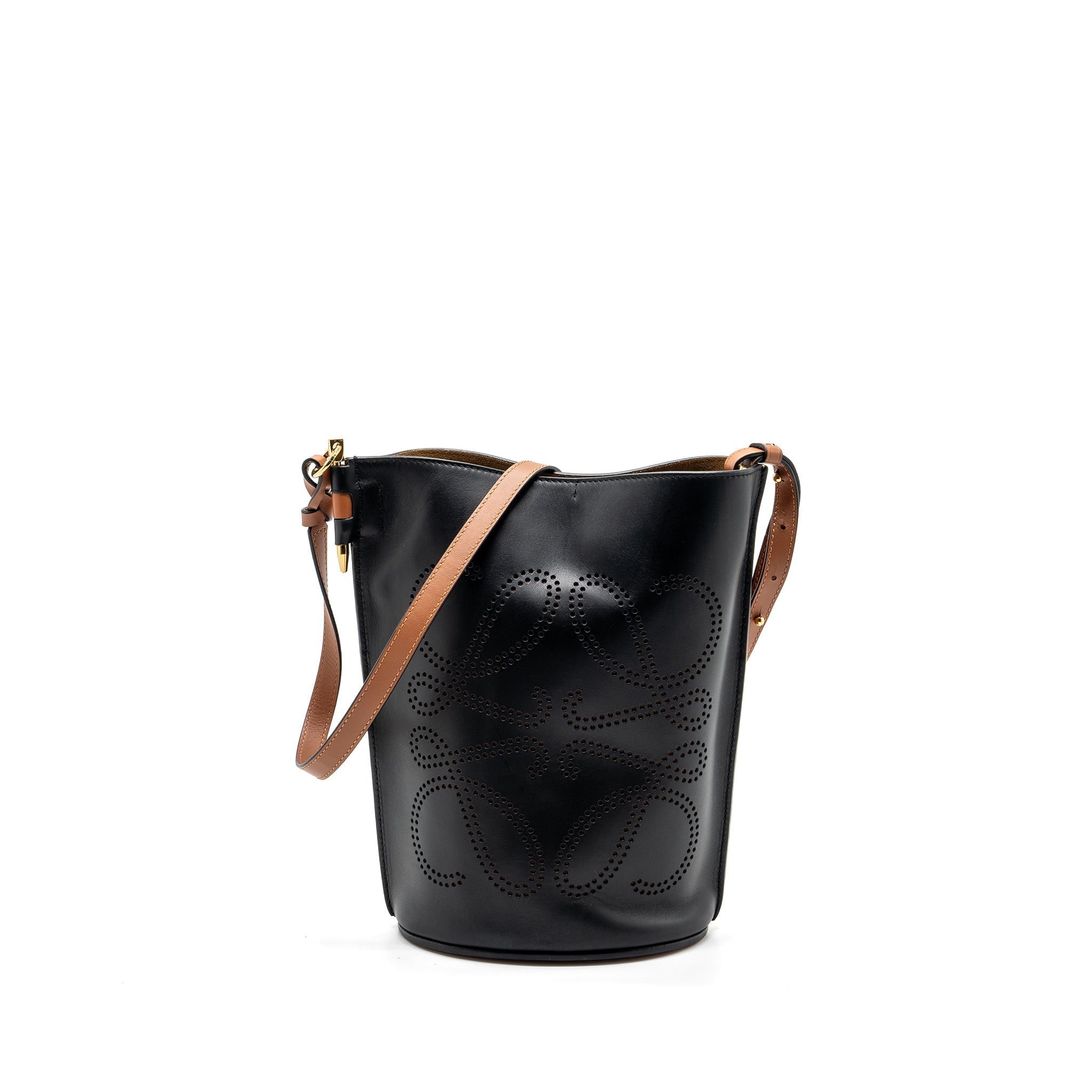 LOEWE GATE BUCKET BAG CALFSKIN BLACK / TAN GHW