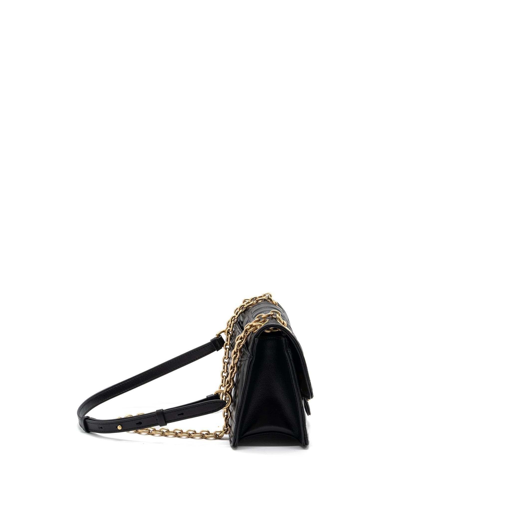 SALVATORE FERRAGAMO GLANCING QUILTED LEATHER SHOULDER BAG CALFSKIN BLACK GHW