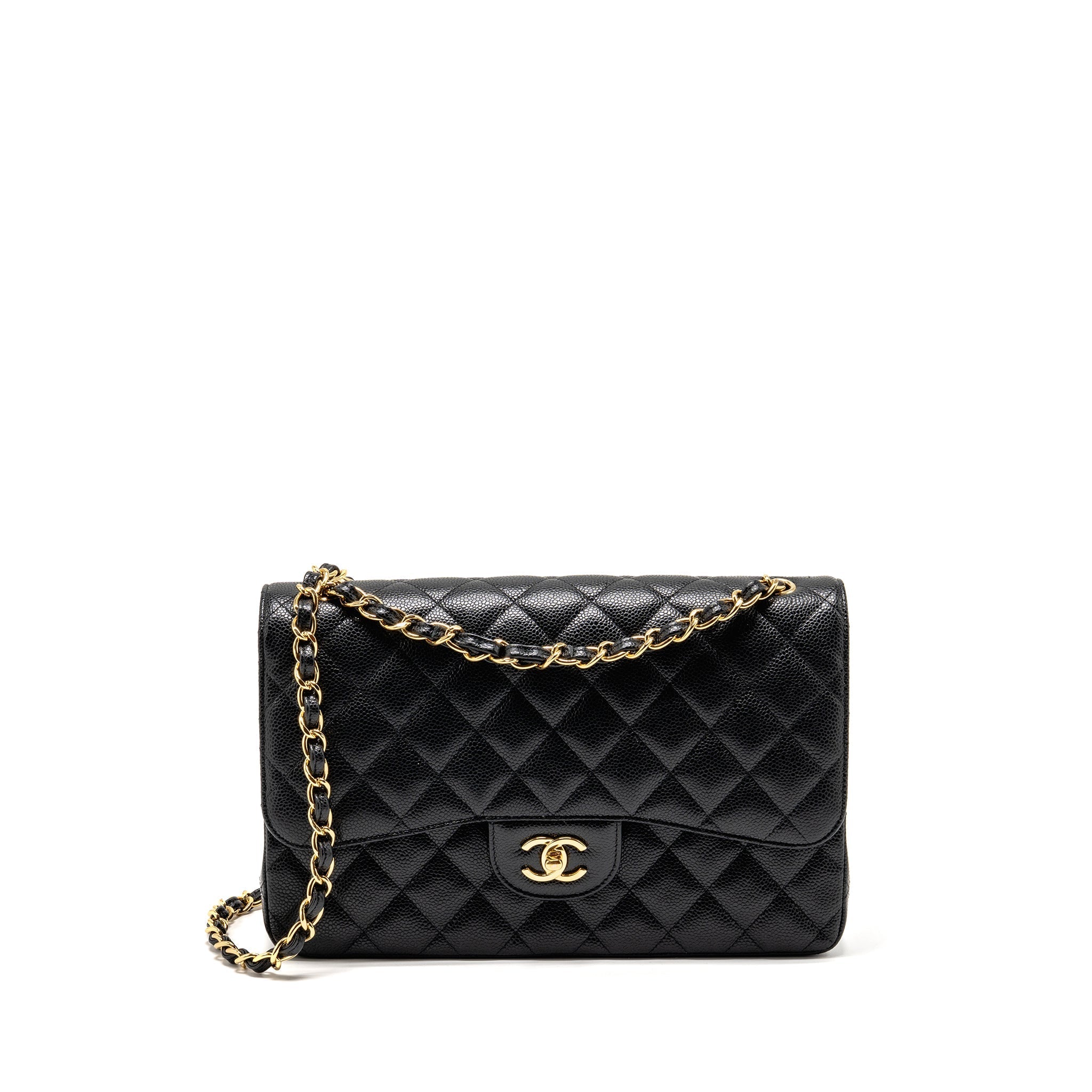 CHANEL JUMBO CLASSIC DOUBLE FLAP BAG CAVIAR BLACK GHW (MICROCHIP)