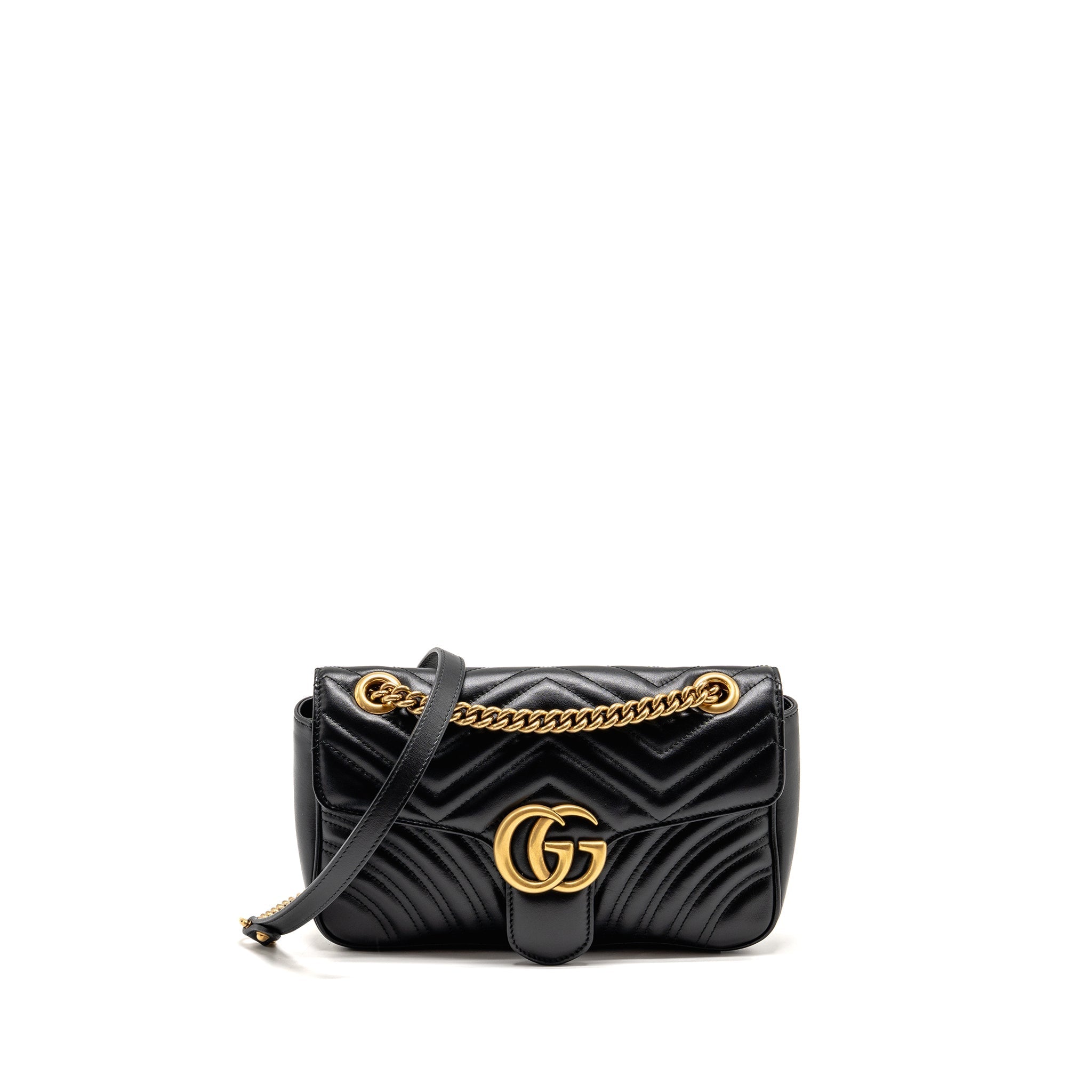GUCCI MEDIUM GG MARMONT SHOULDER BAG CALFSKIN BLACK GHW