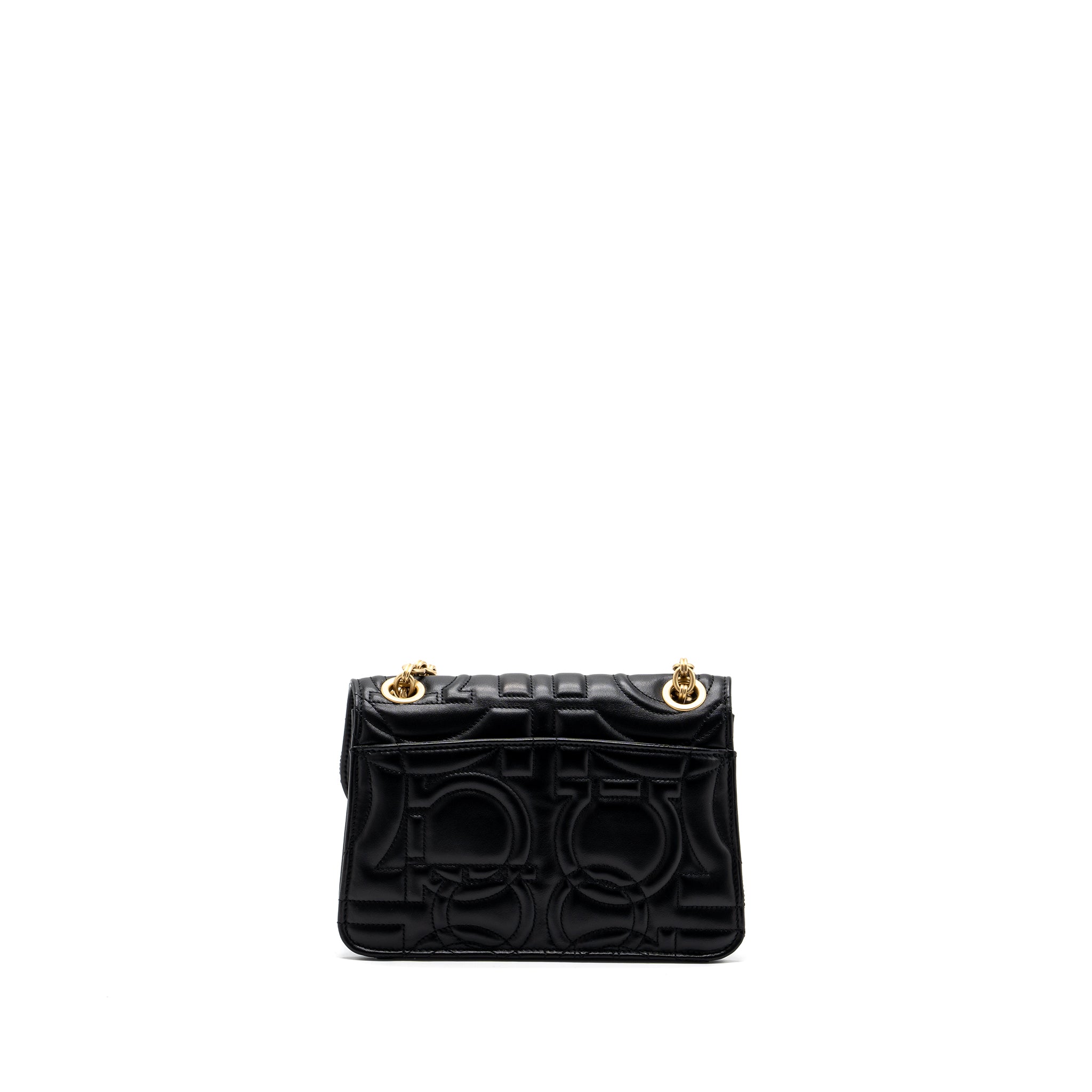 SALVATORE FERRAGAMO GLANCING QUILTED LEATHER SHOULDER BAG CALFSKIN BLACK GHW