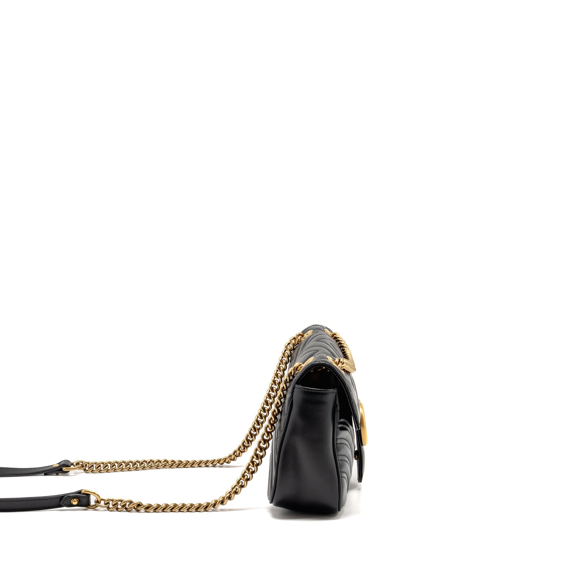 GUCCI MEDIUM GG MARMONT SHOULDER BAG CALFSKIN BLACK GHW
