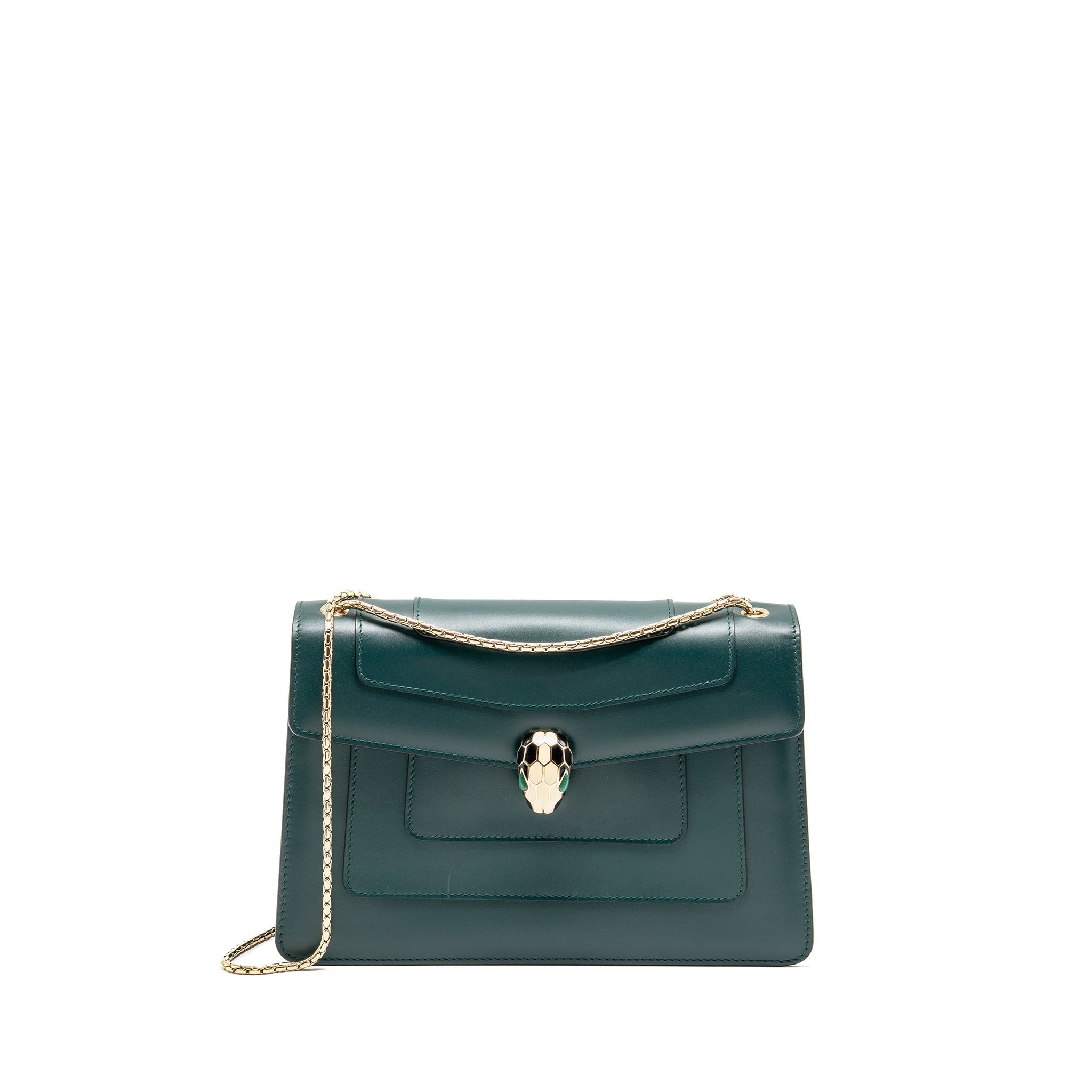 BVLGARI SERPENTI FOREVER FLAP BAG CALFSKIN GREEN LGHW