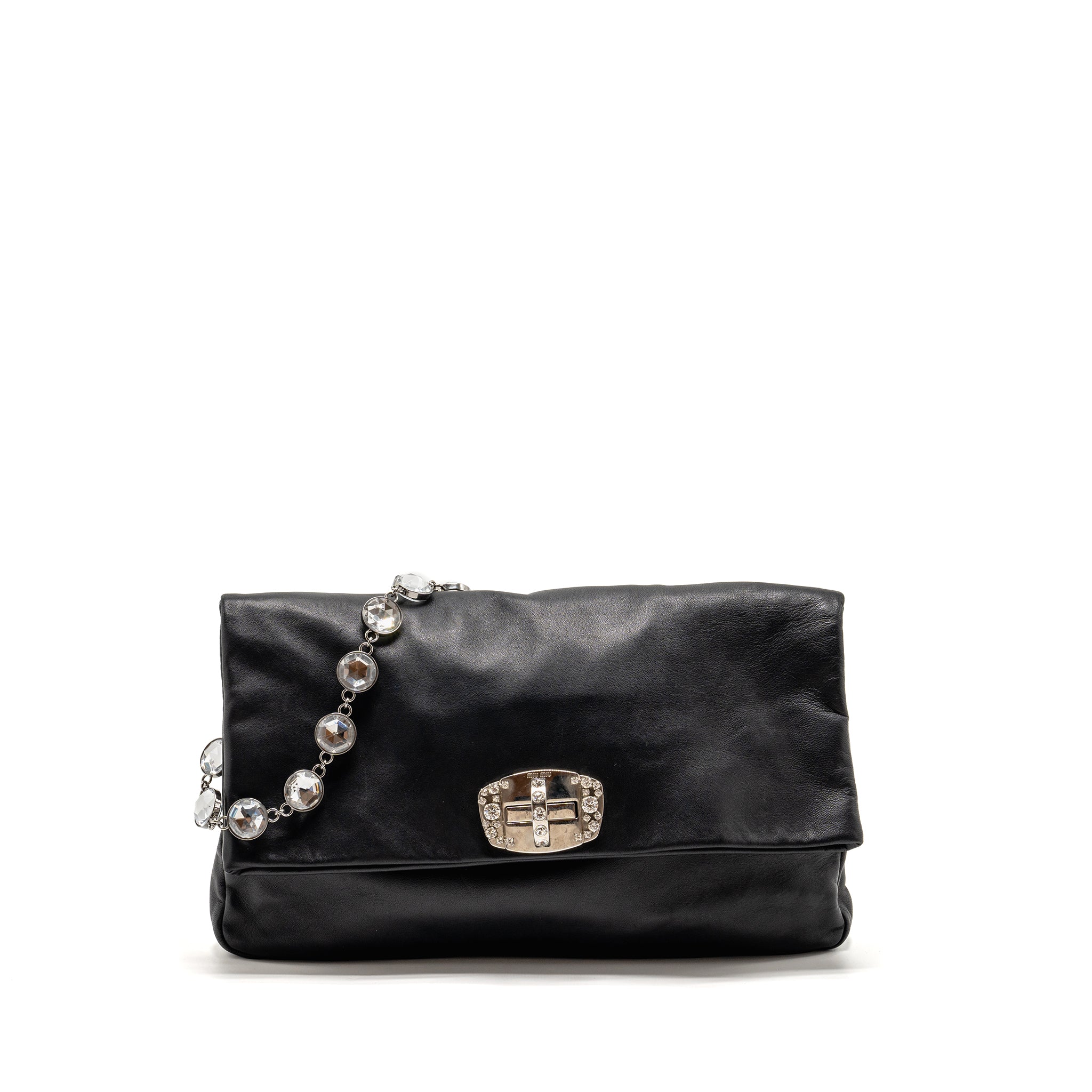 MIU MIU LARGE FLAP SHOULDER BAG LAMBSKIN BLACK SHW