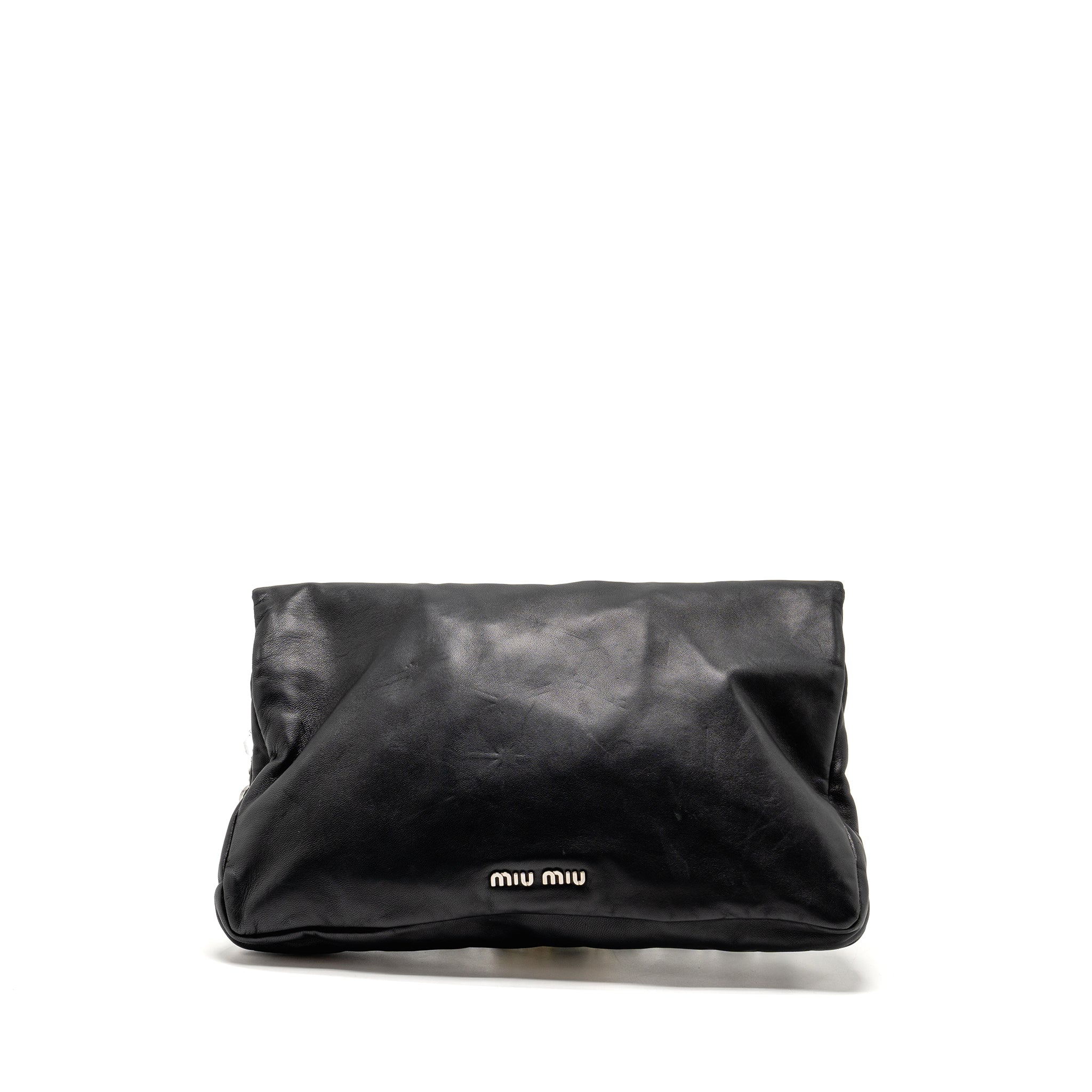 MIU MIU LARGE FLAP SHOULDER BAG LAMBSKIN BLACK SHW