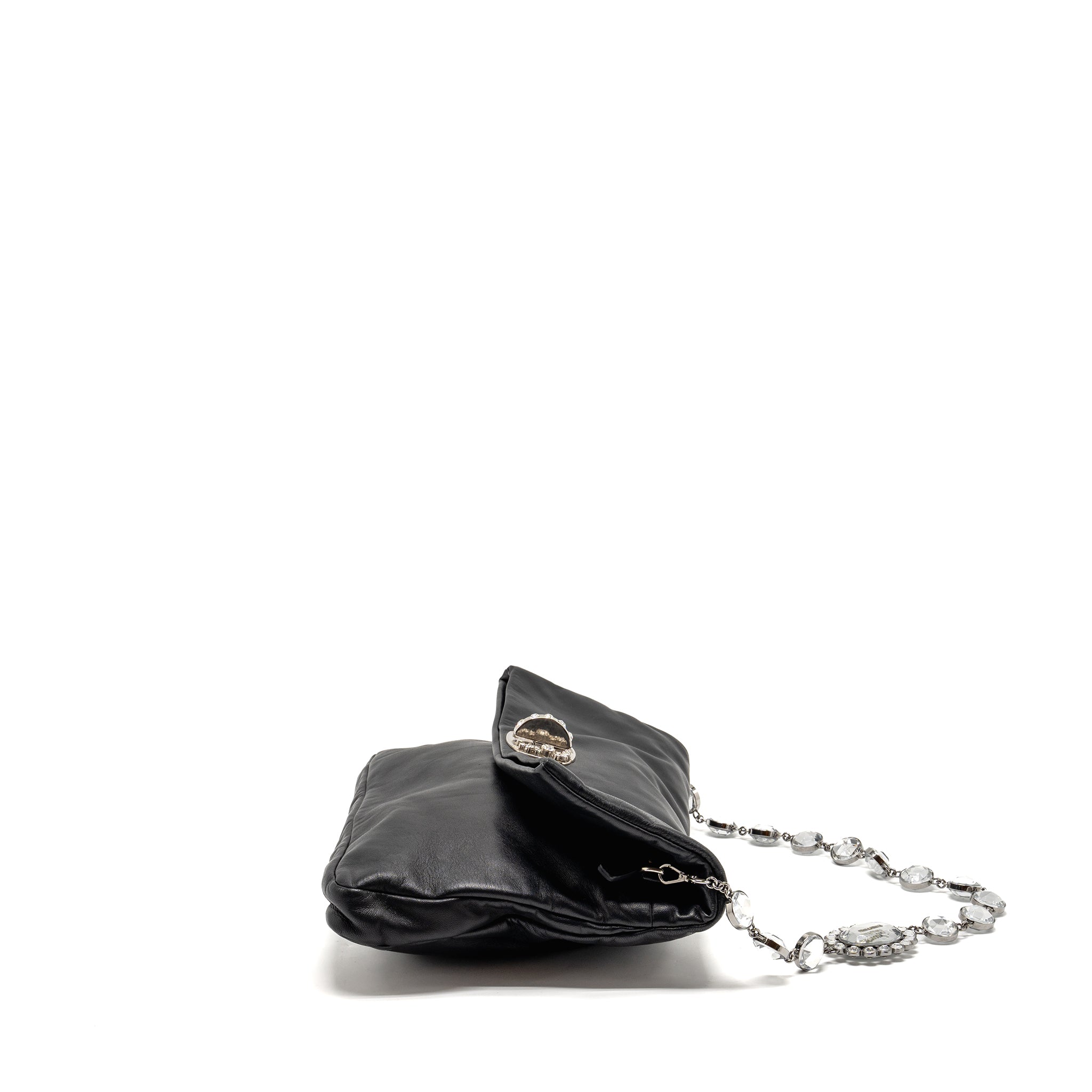 MIU MIU LARGE FLAP SHOULDER BAG LAMBSKIN BLACK SHW