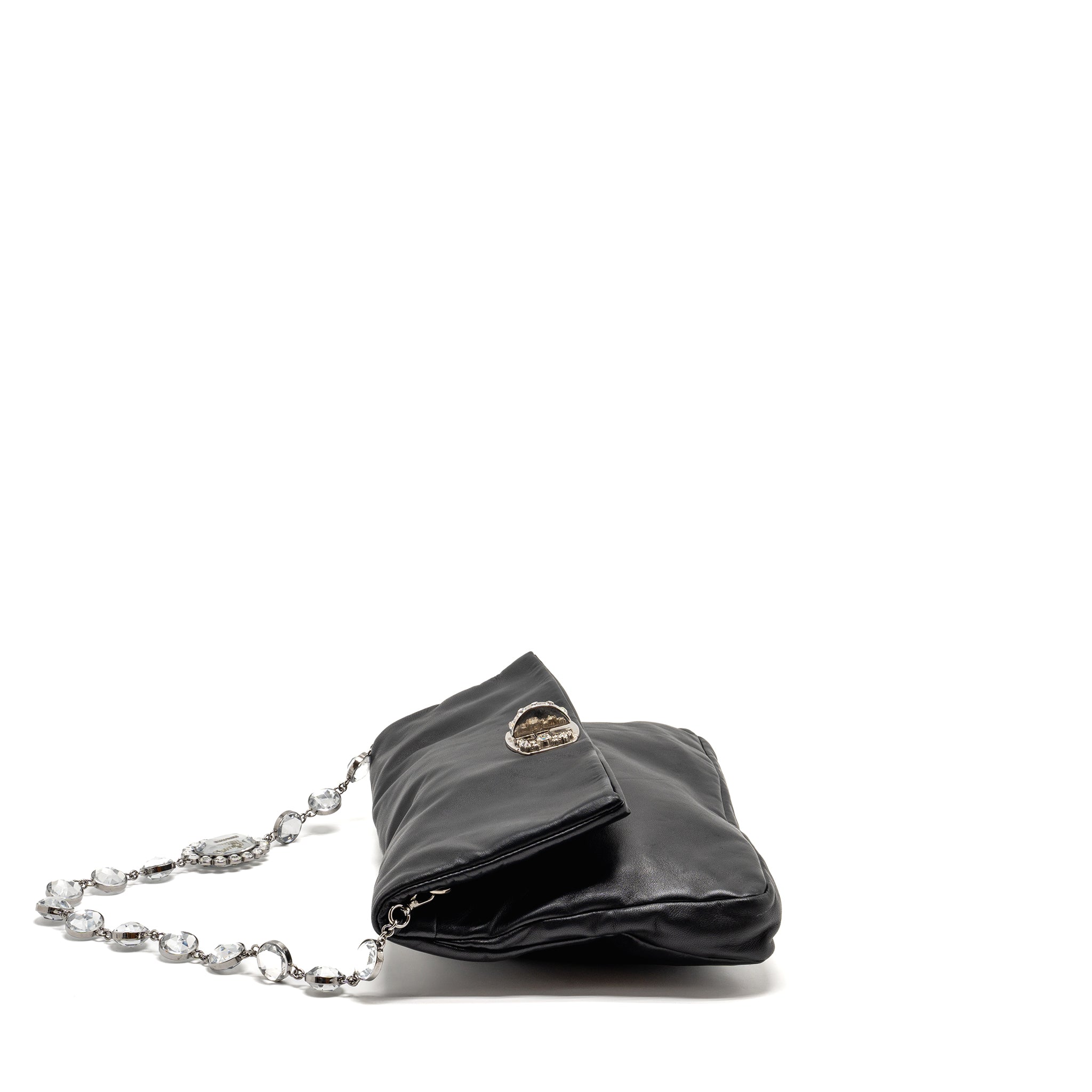 MIU MIU LARGE FLAP SHOULDER BAG LAMBSKIN BLACK SHW