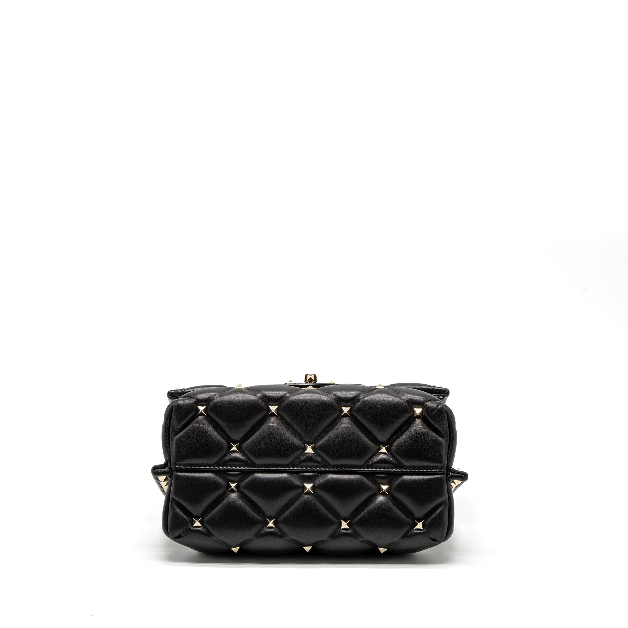 VALENTINO TOP HANDLE QUILTED CANDYSTUD FLAP BAG LAMBSKIN BLACK LGHW