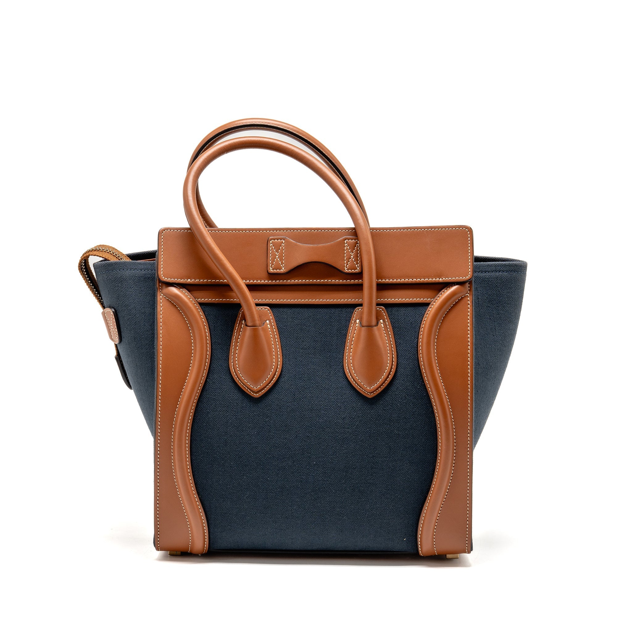 CELINE MICRO LUGGAGE BAG CALFSKIN/DENIM NAVY/TAN GHW