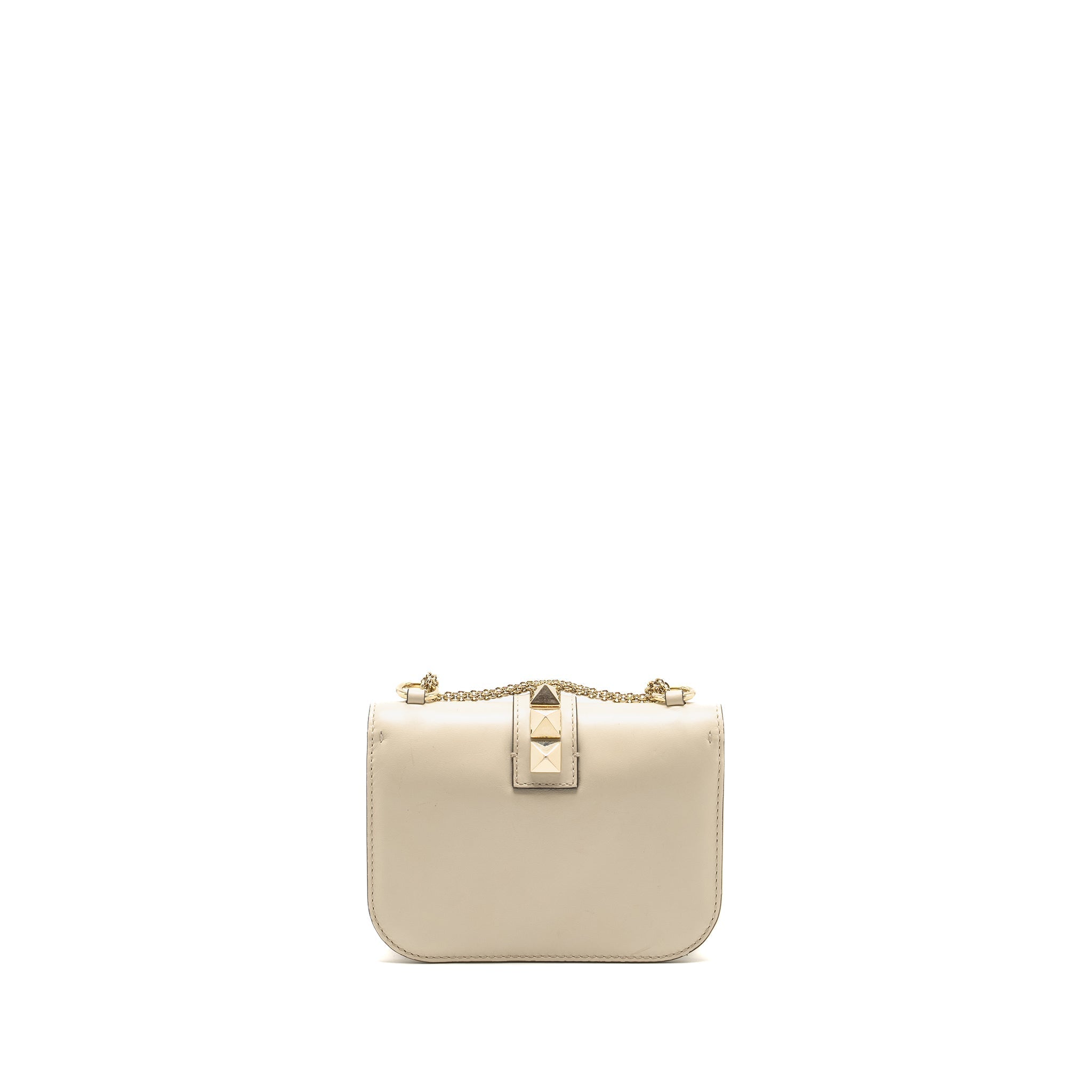 VALENTINO GARAVANI ROCKSTUD GLAM LOCK CHAIN BAG LEATHER WHITE LGHW