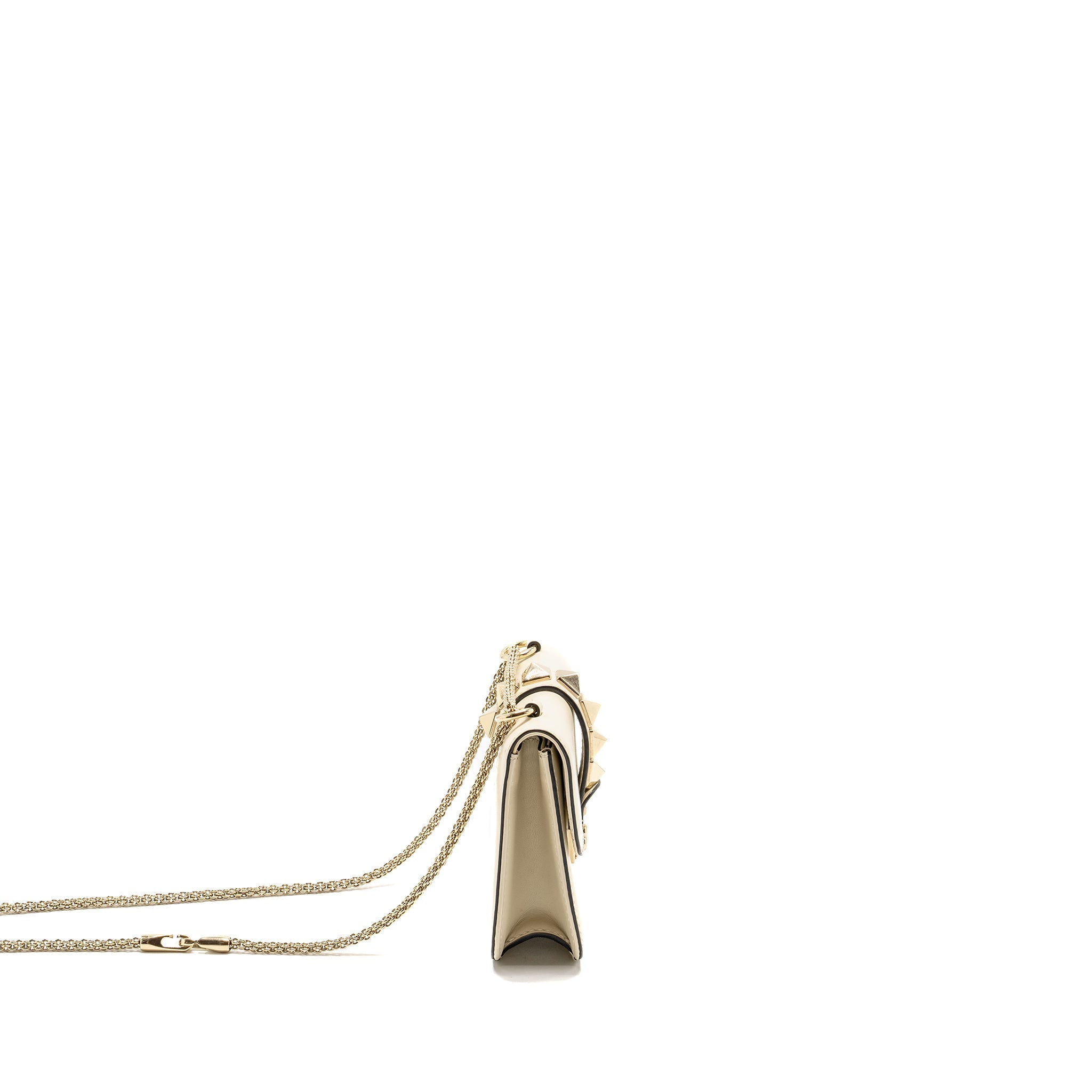VALENTINO GARAVANI ROCKSTUD GLAM LOCK CHAIN BAG LEATHER WHITE LGHW