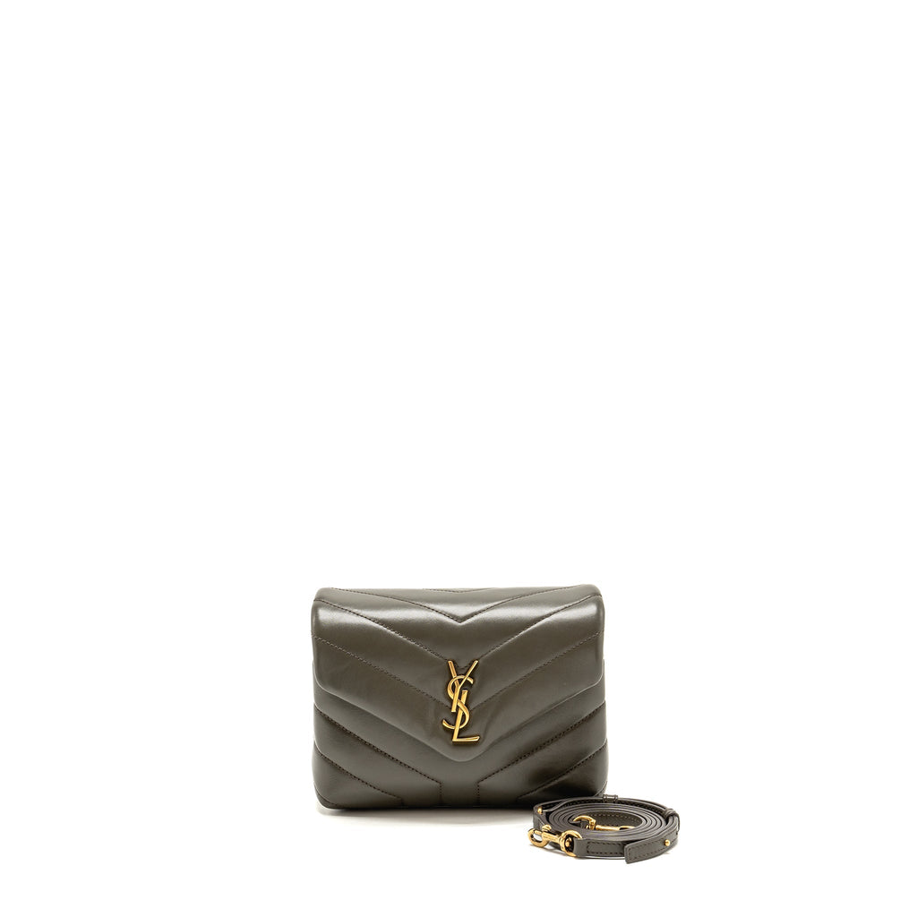 SAINT LAURENT/YSL MINI TOY LOULOU STRAP BAG CALFSKIN DARK GREEN GHW