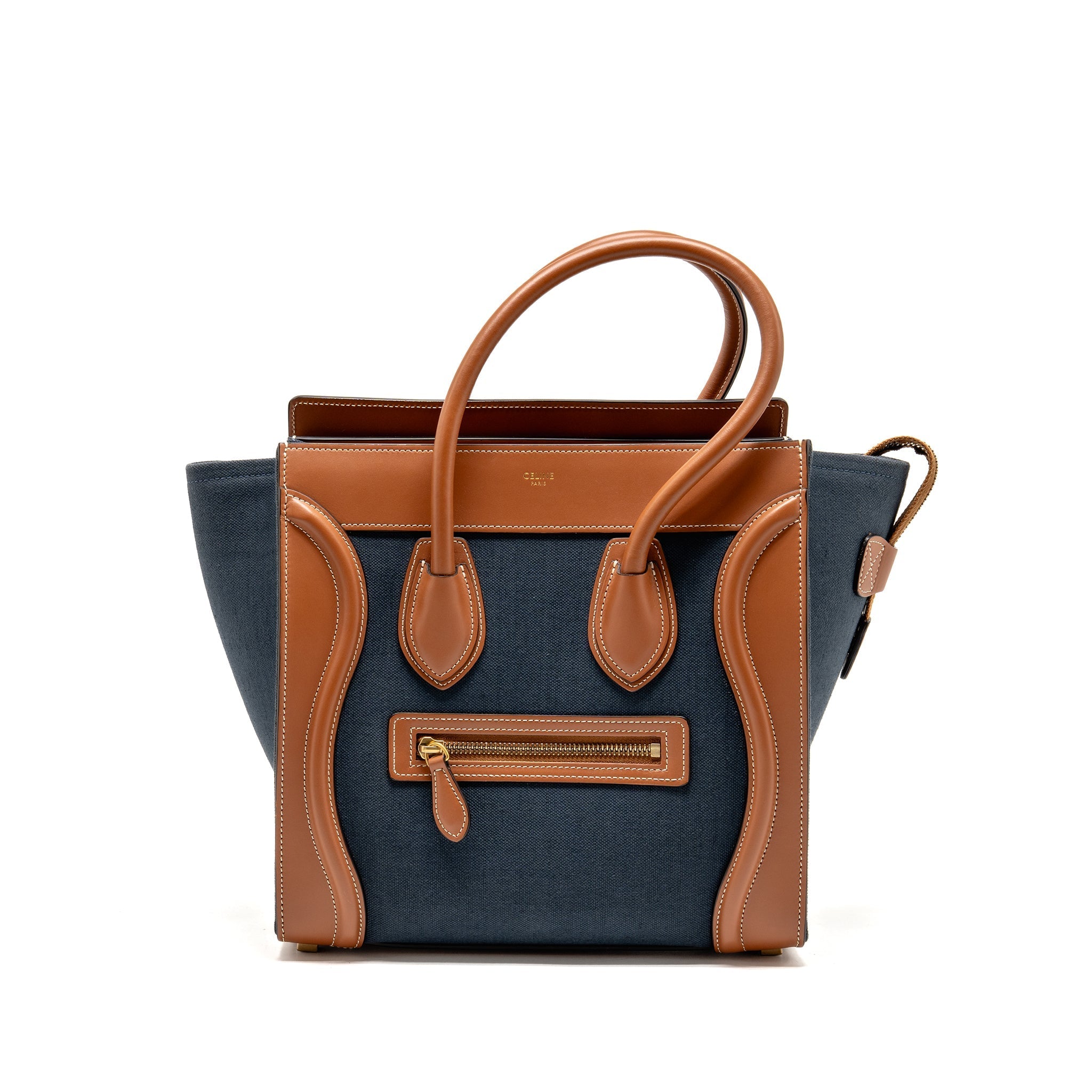 CELINE MICRO LUGGAGE BAG CALFSKIN/DENIM NAVY/TAN GHW