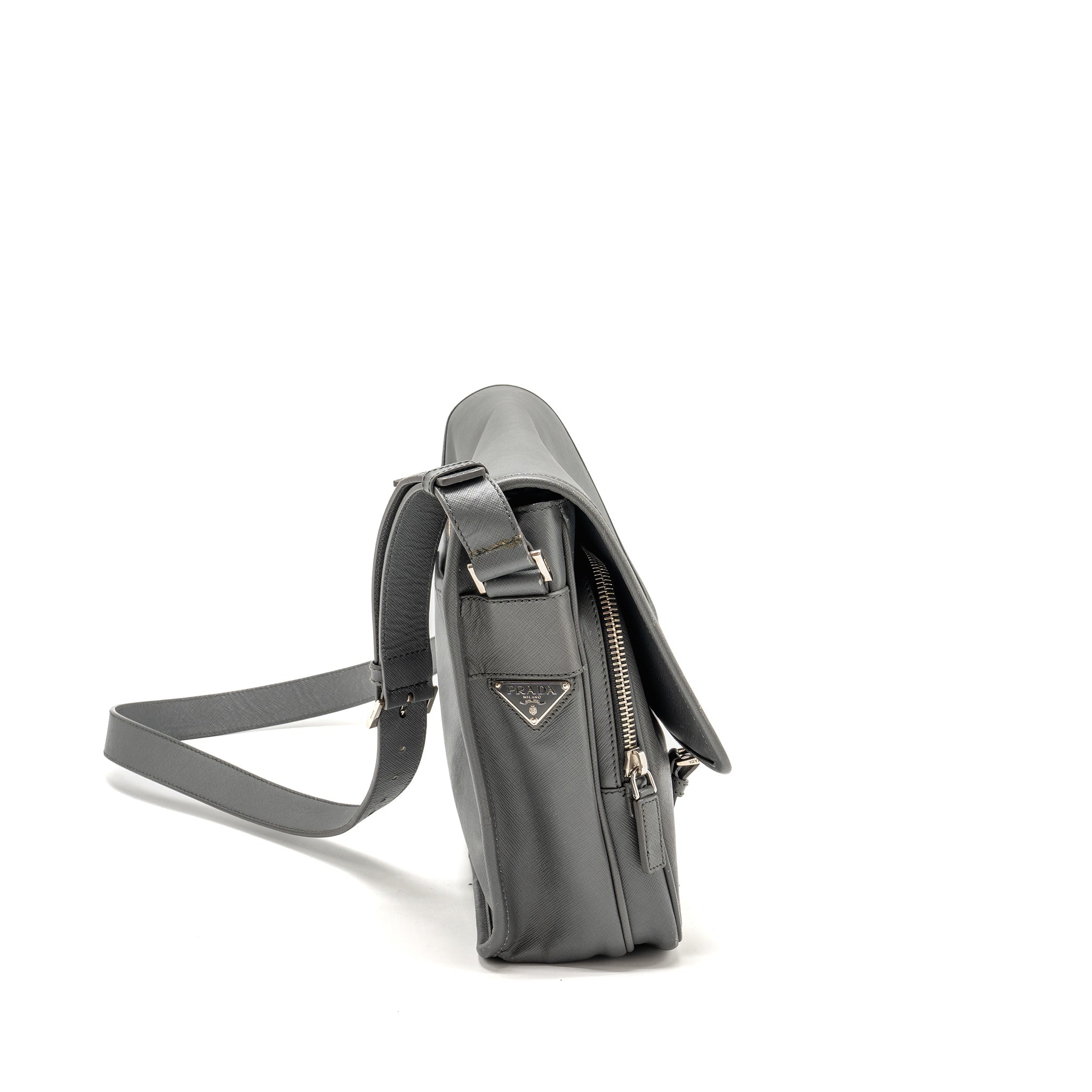 PRADA FLAP MESSANGER BAG CAVIAR GREY SHW