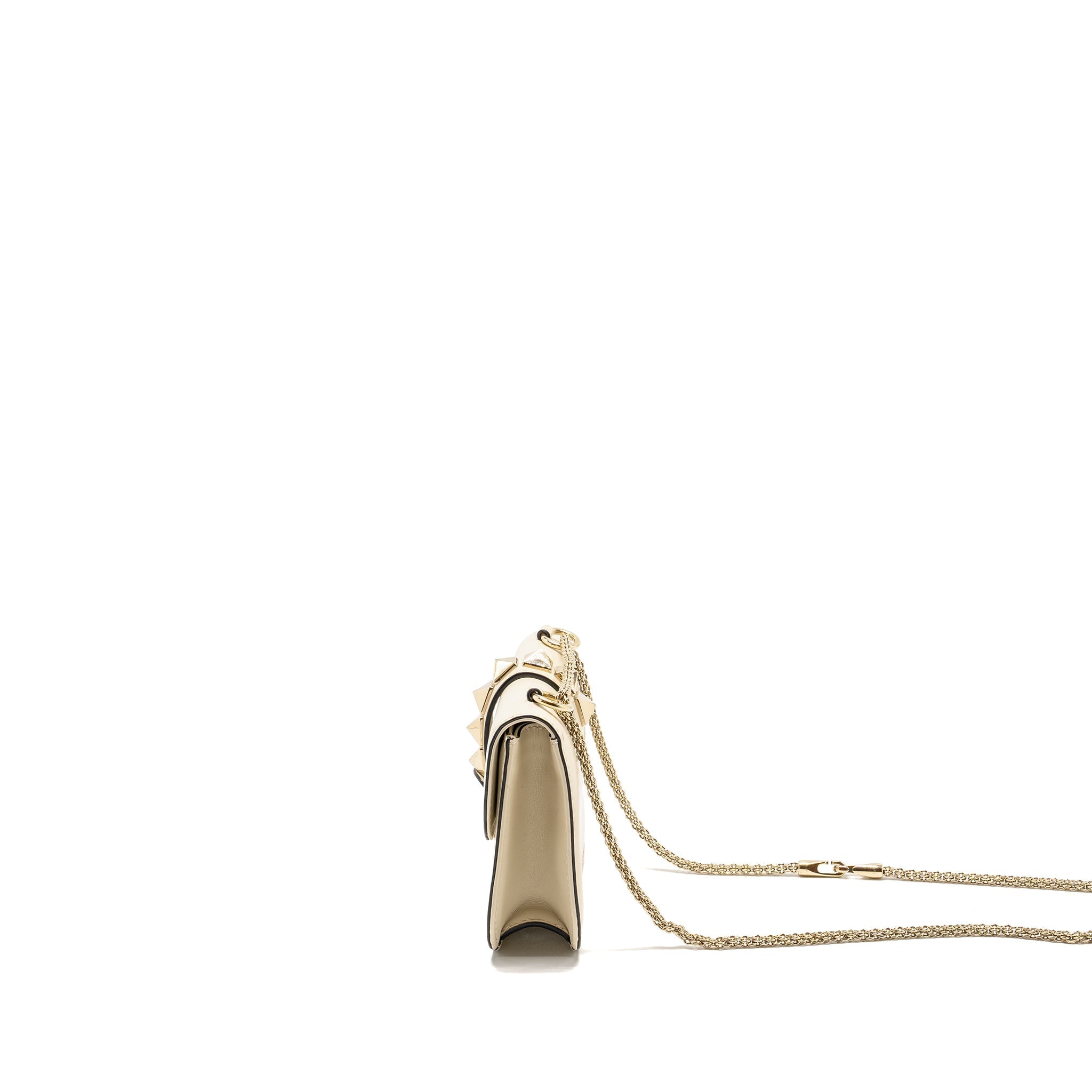 VALENTINO GARAVANI ROCKSTUD GLAM LOCK CHAIN BAG LEATHER WHITE LGHW