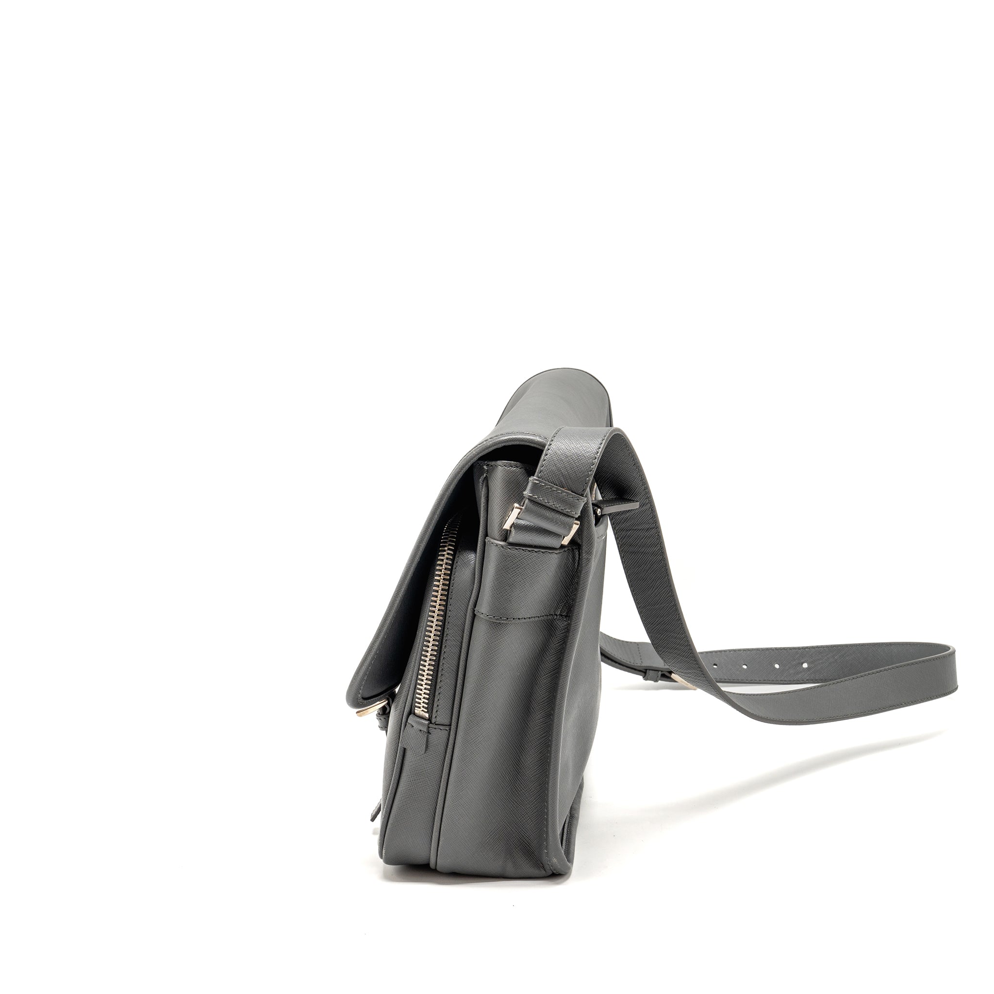 PRADA FLAP MESSANGER BAG CAVIAR GREY SHW