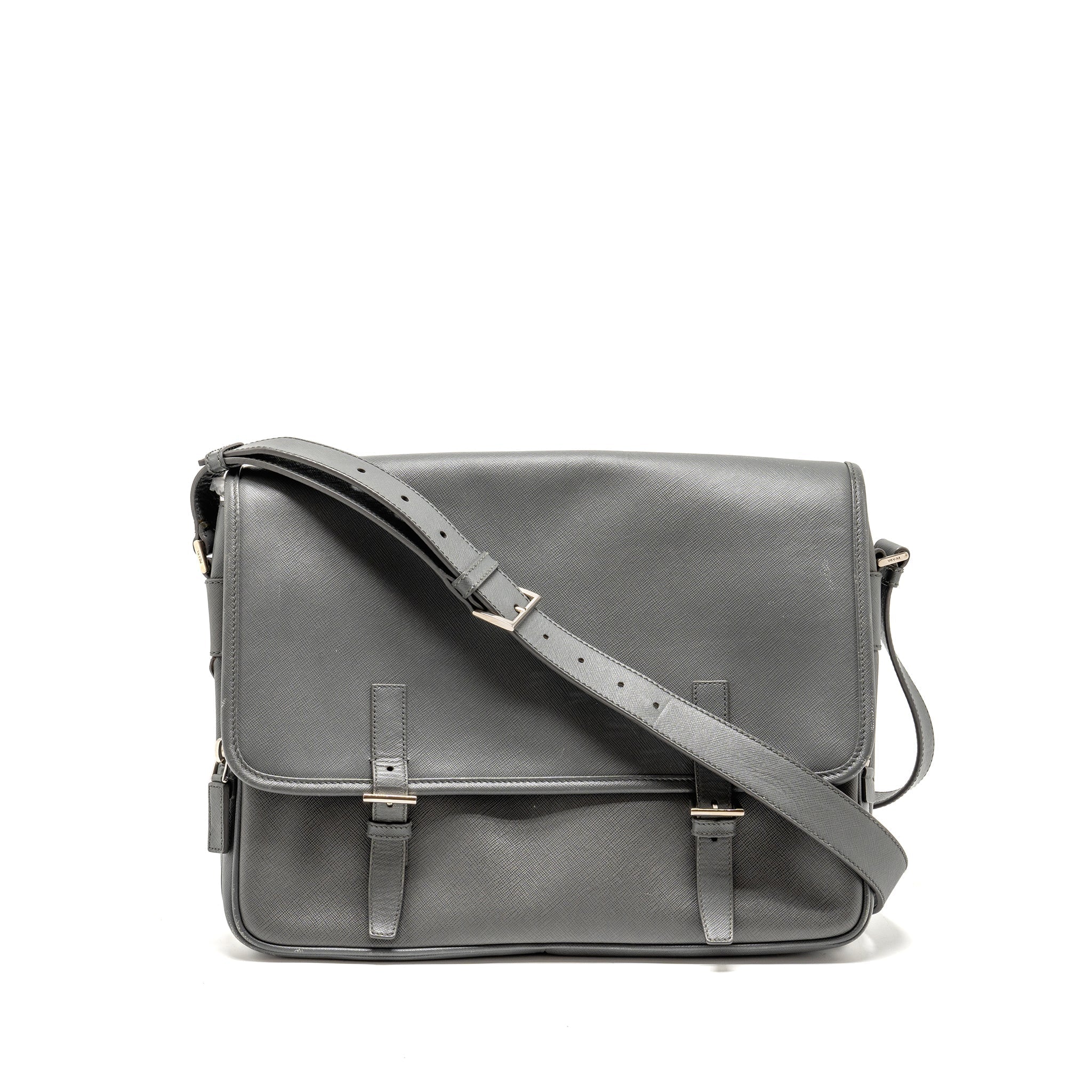 PRADA FLAP MESSANGER BAG CAVIAR GREY SHW