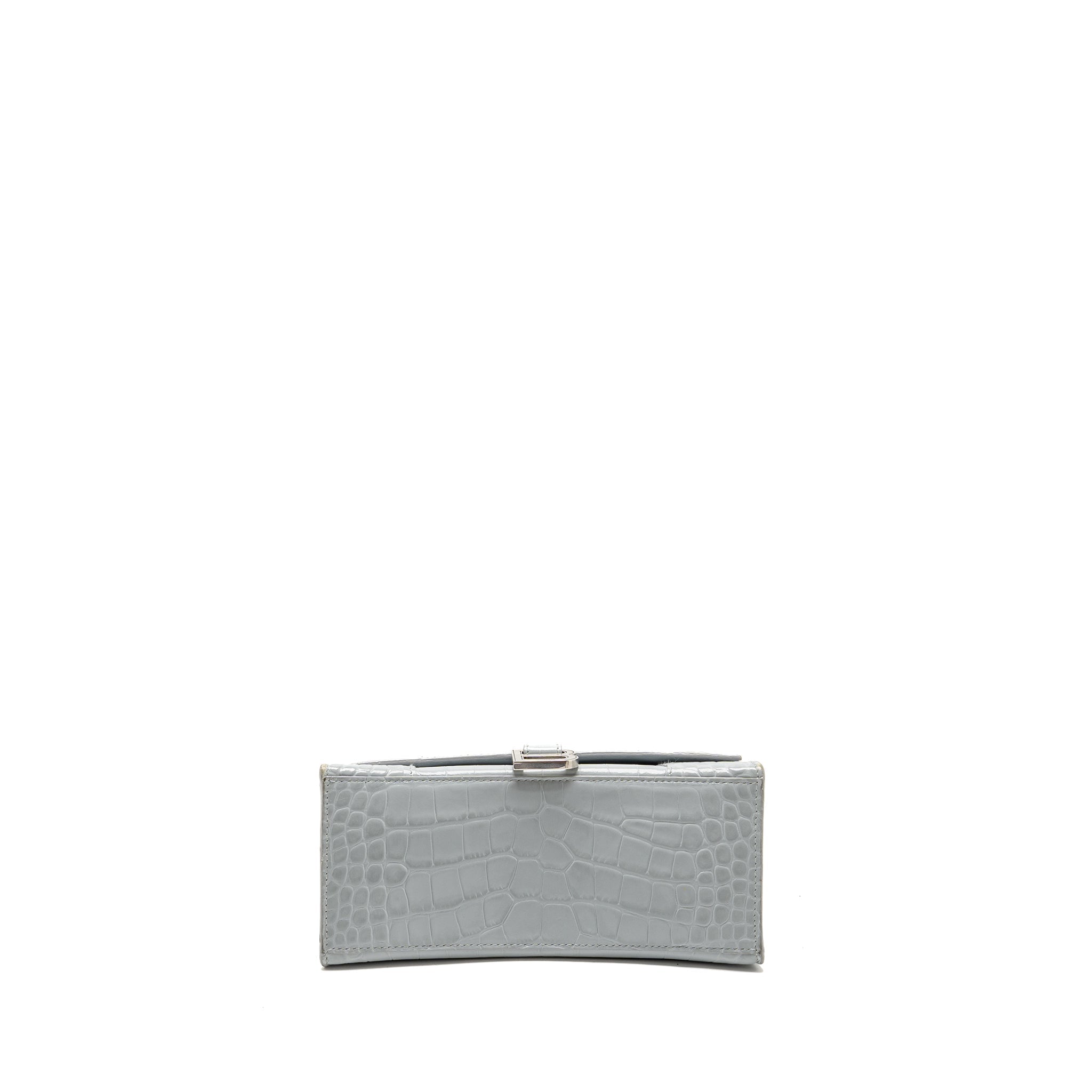 BALENCIAGA SMALL HOURGLASS BAG CROC-EMBOSSED CALFSKIN GREY SHW