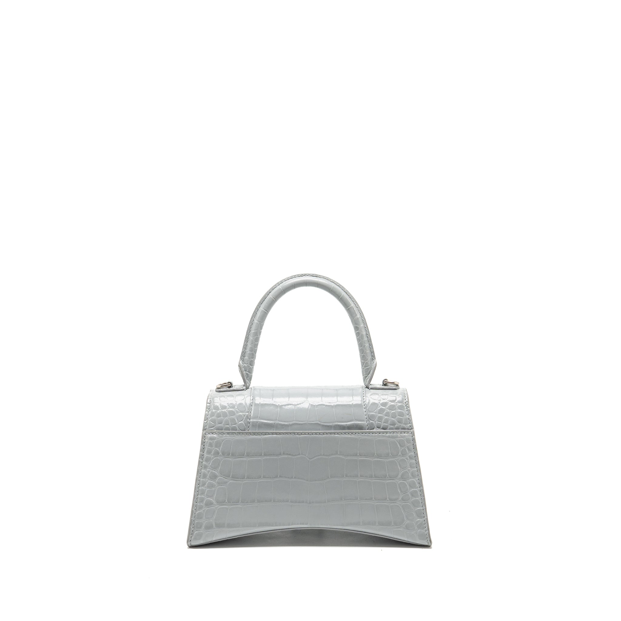 BALENCIAGA SMALL HOURGLASS BAG CROC-EMBOSSED CALFSKIN GREY SHW