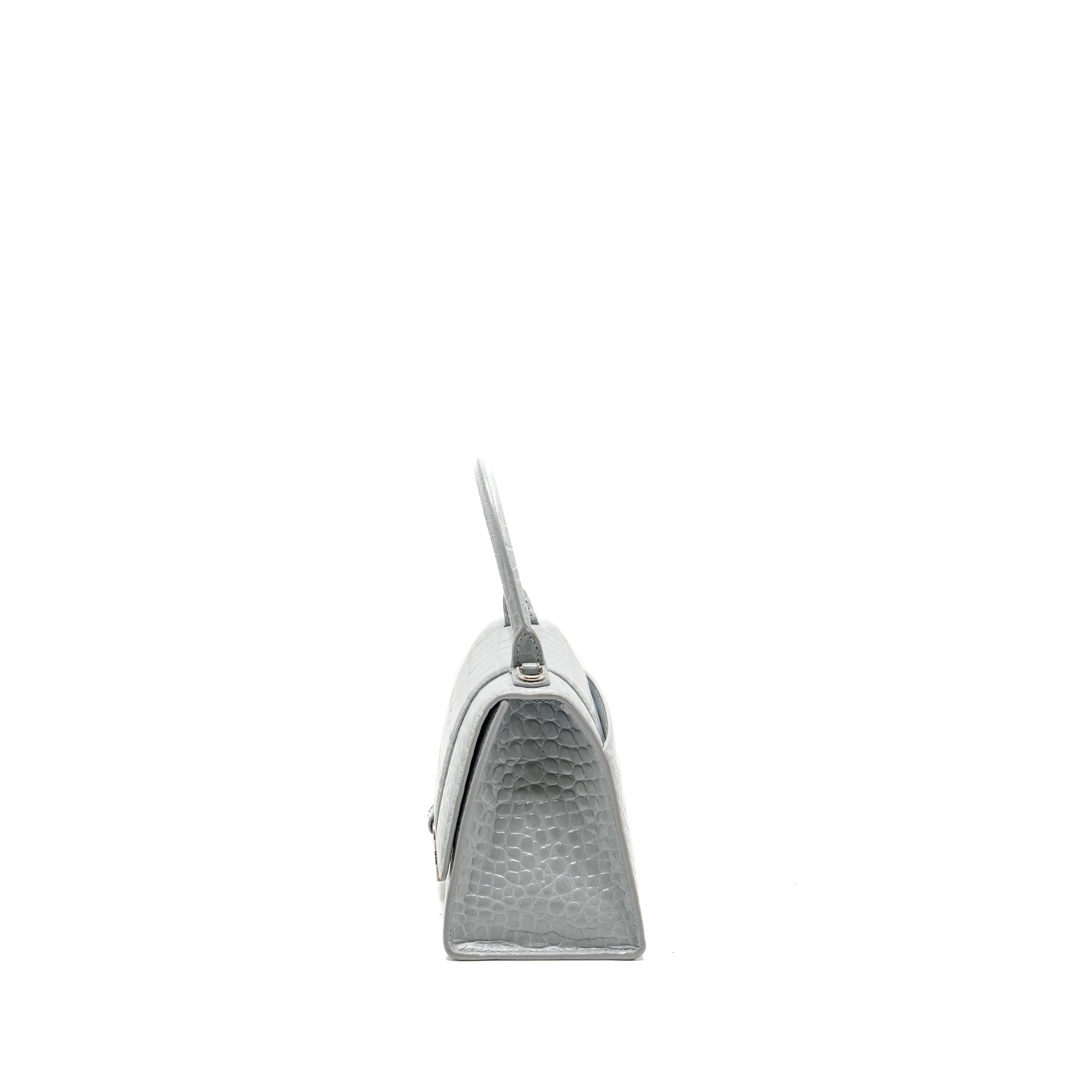 BALENCIAGA SMALL HOURGLASS BAG CROC-EMBOSSED CALFSKIN GREY SHW