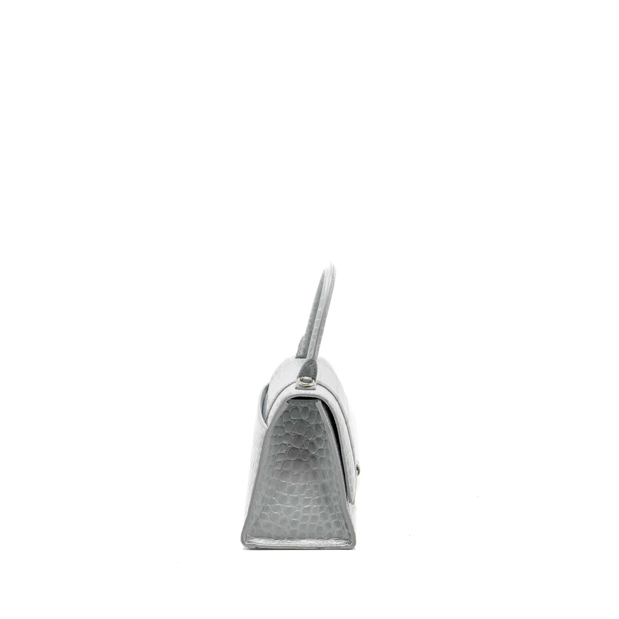 BALENCIAGA SMALL HOURGLASS BAG CROC-EMBOSSED CALFSKIN GREY SHW